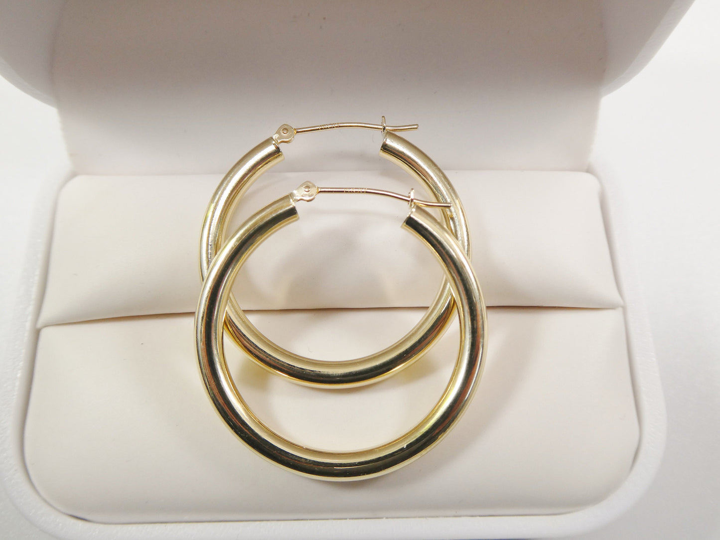 14K real solid yellow gold 3mm round hoop earrings snap closure high polish finish