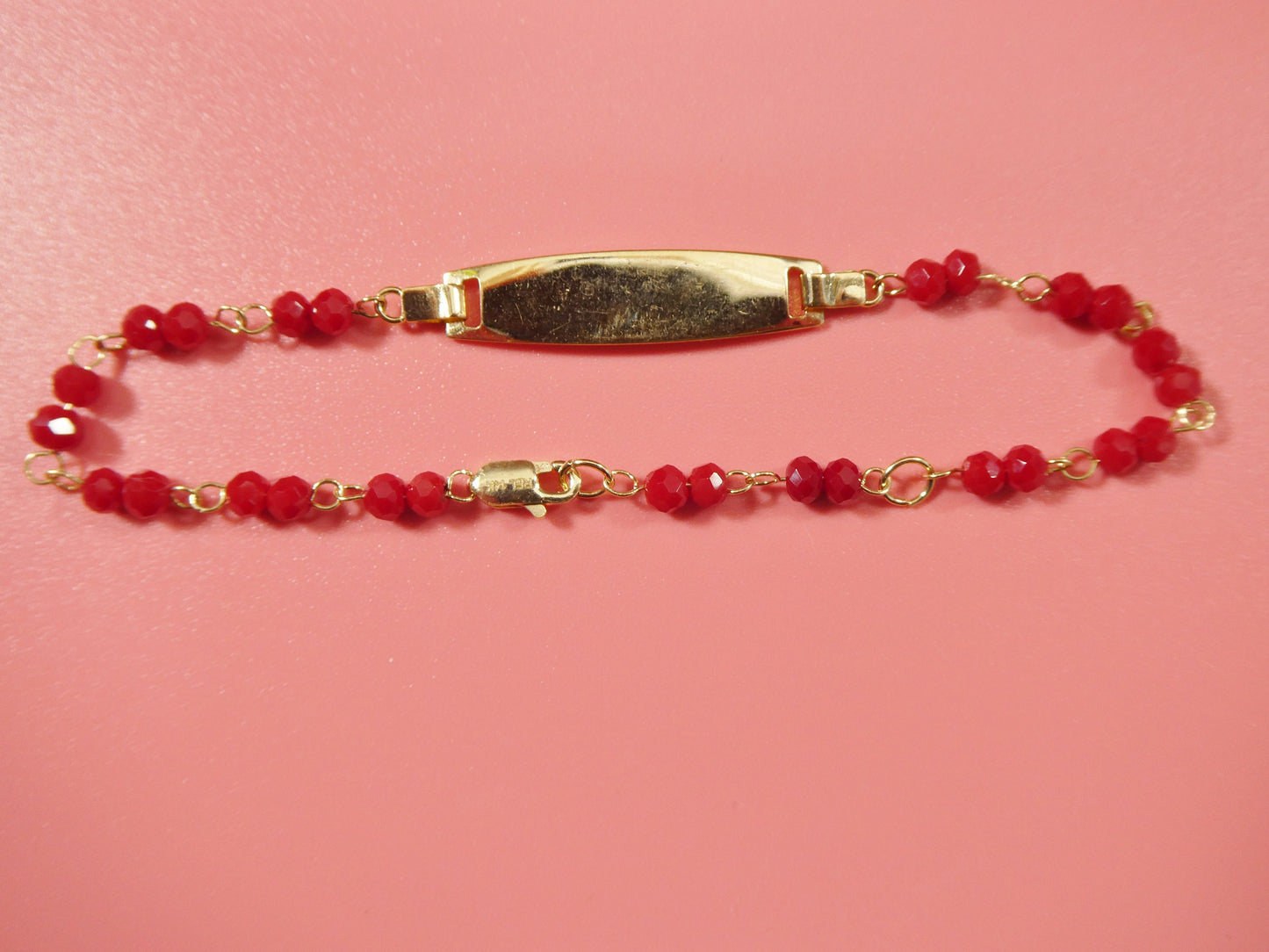 real 14k yellow gold / red / black / stone 5.5 inch baby ID bracelet
