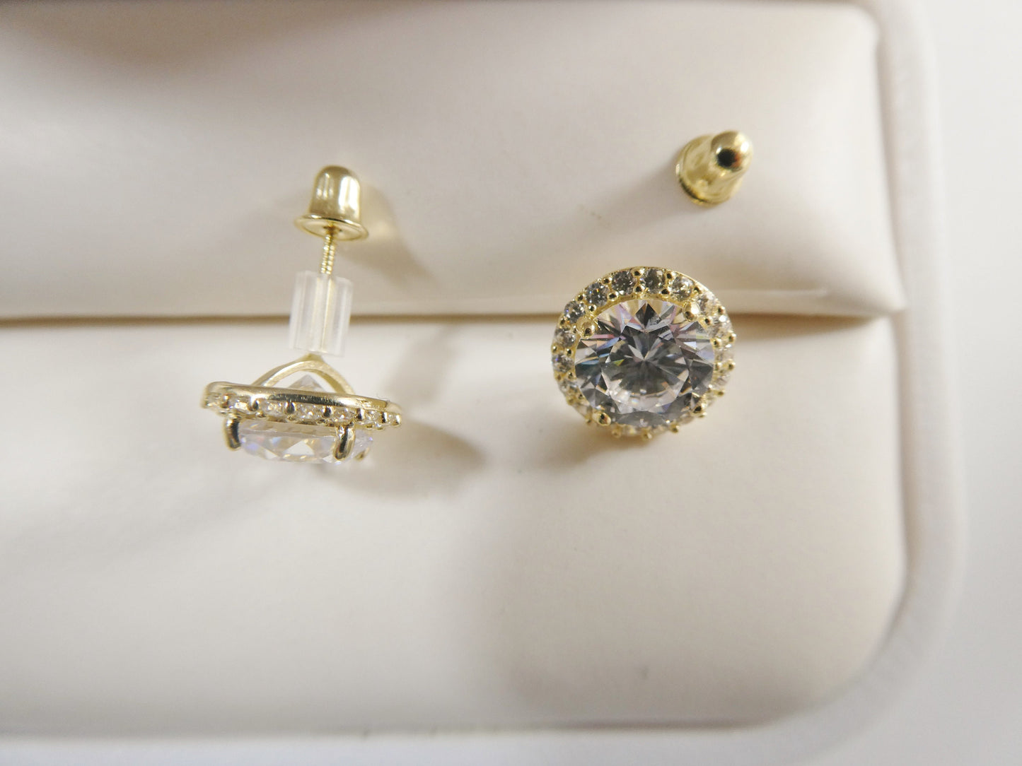 real 10k solid yellow gold screw post circle stud earrings
