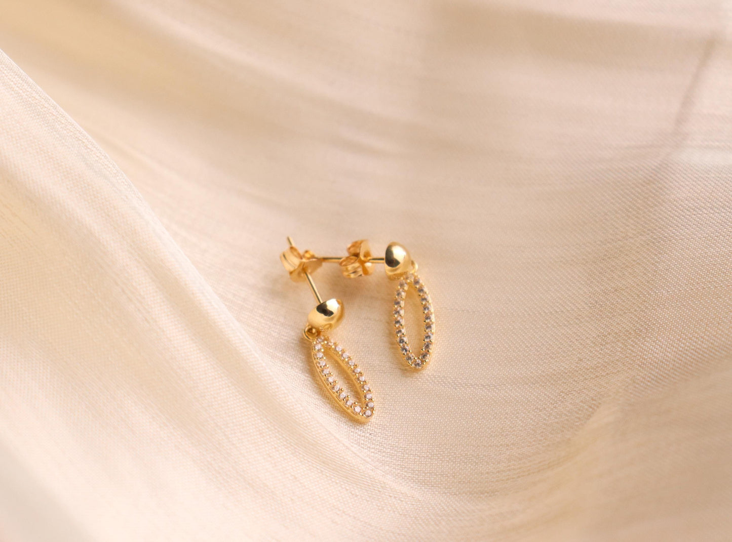 real 10k solid yellow gold oval drop push post earring