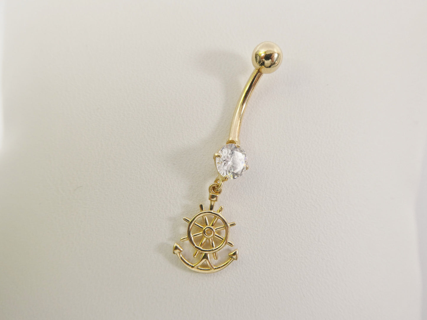 14k real solid yellow gold dangling steering wheel anchor belly button ring piercing