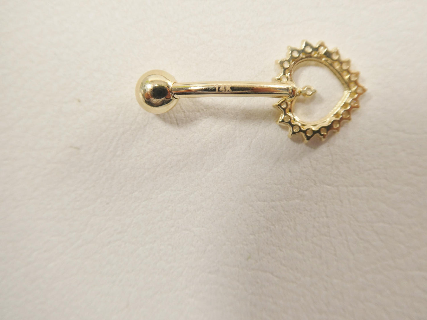 14k real solid yellow gold heart belly button ring piercing