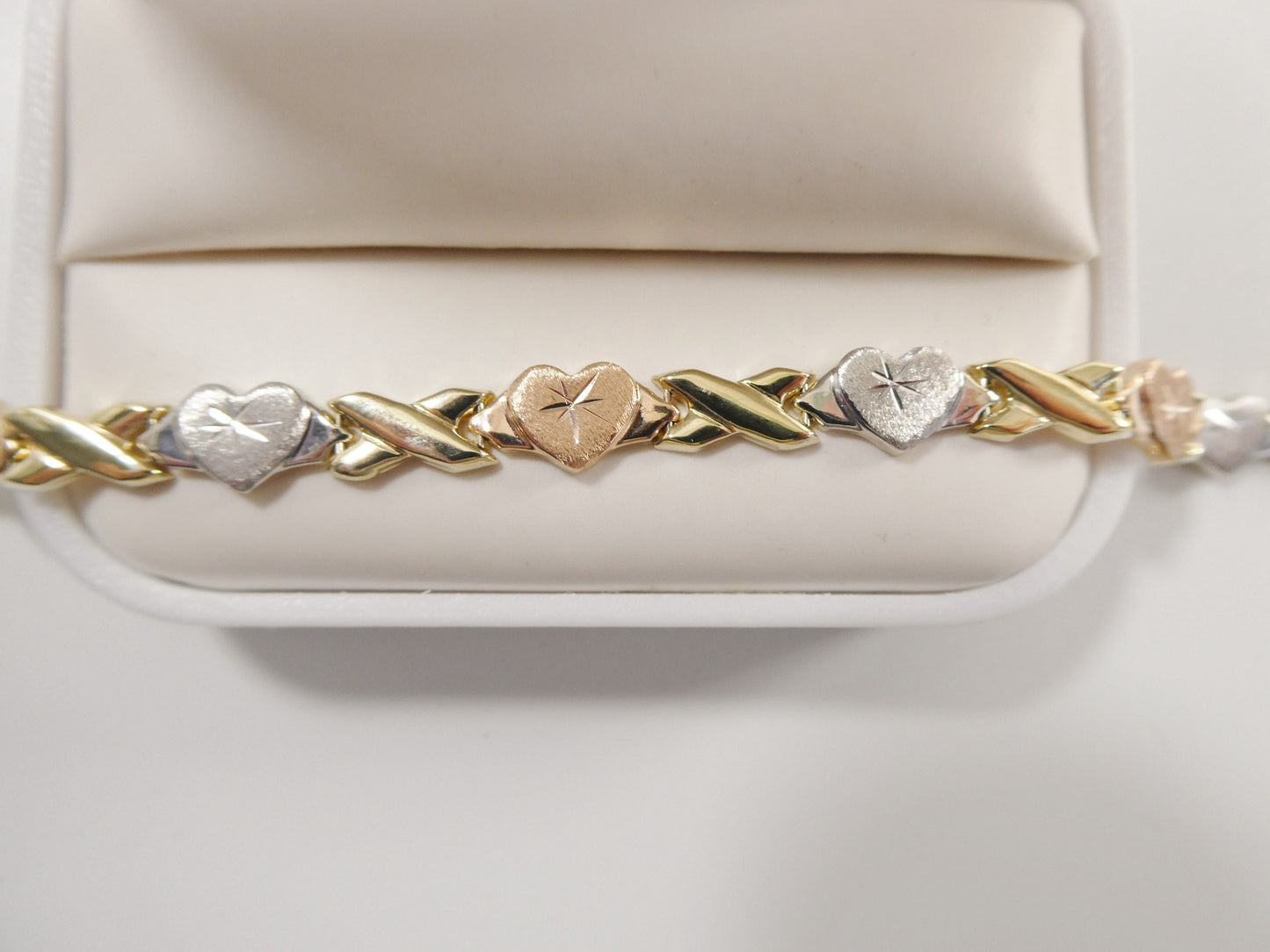 10k real solid yellow gold xo heart 7 inch bracelet