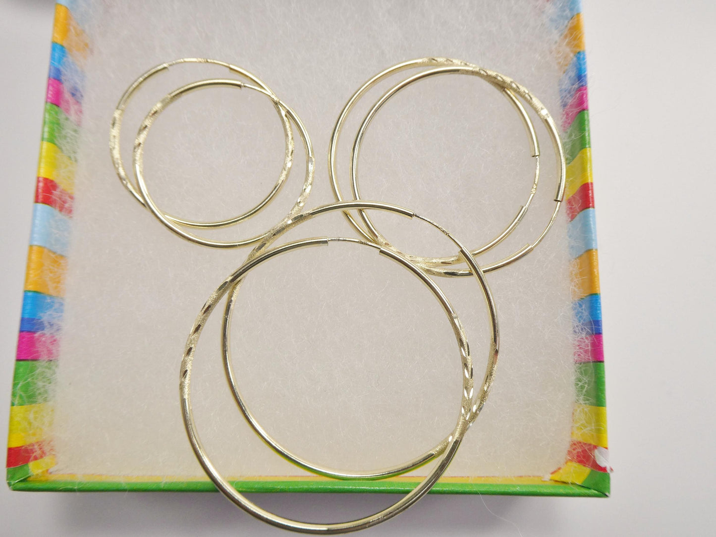 10k real solid yellow gold 2mm tube diamond cut endless hoop earrings
