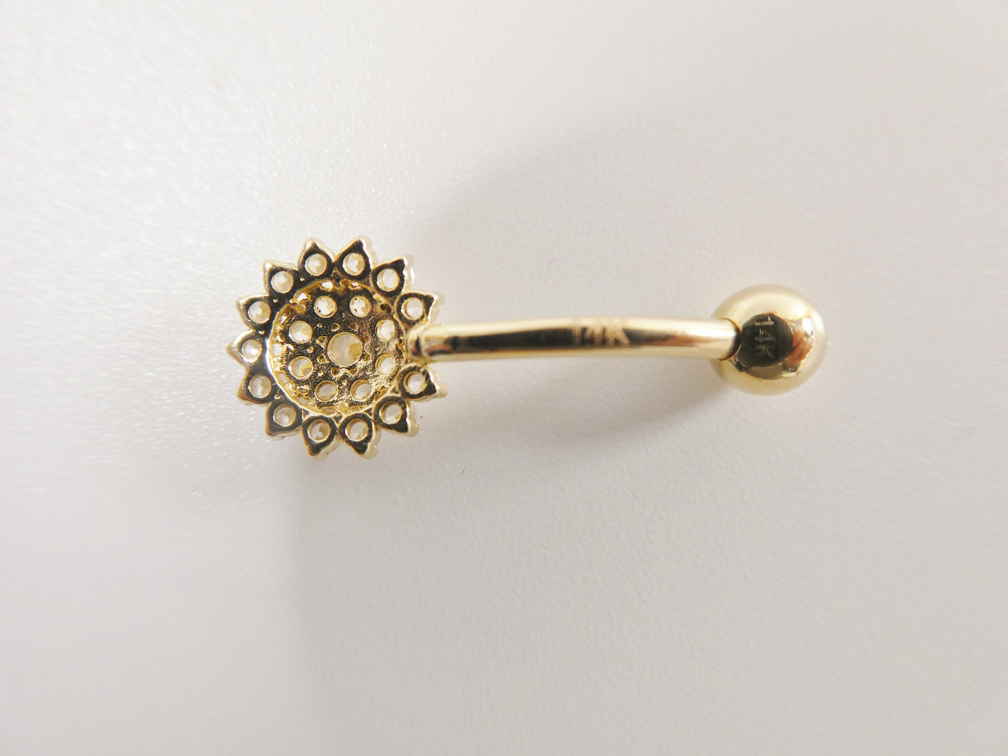 14k real solid yellow gold flower shaped belly button ring piercing