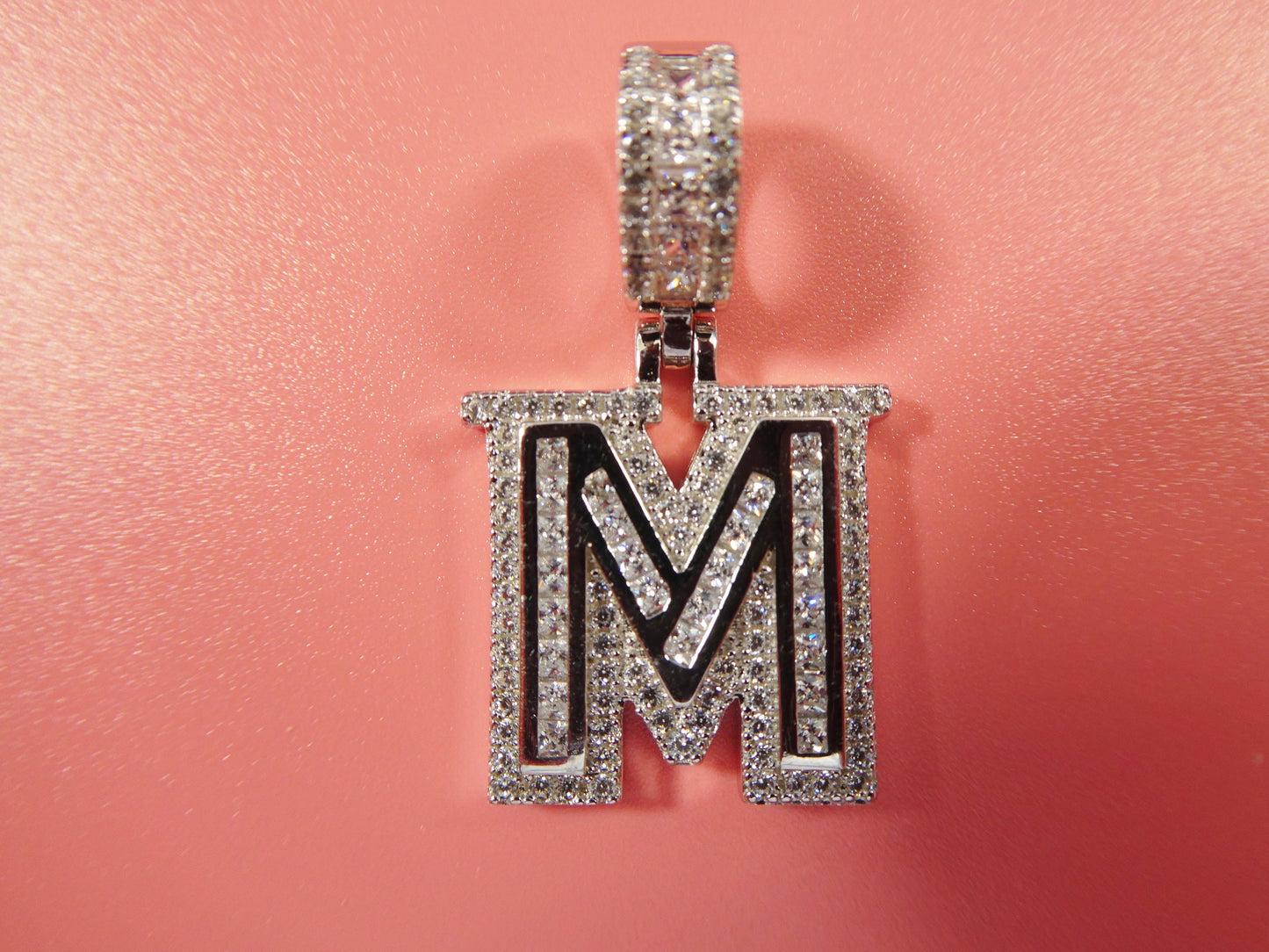 real 925 sterling silver baguette initial pendent with 18 inch small Miami chain