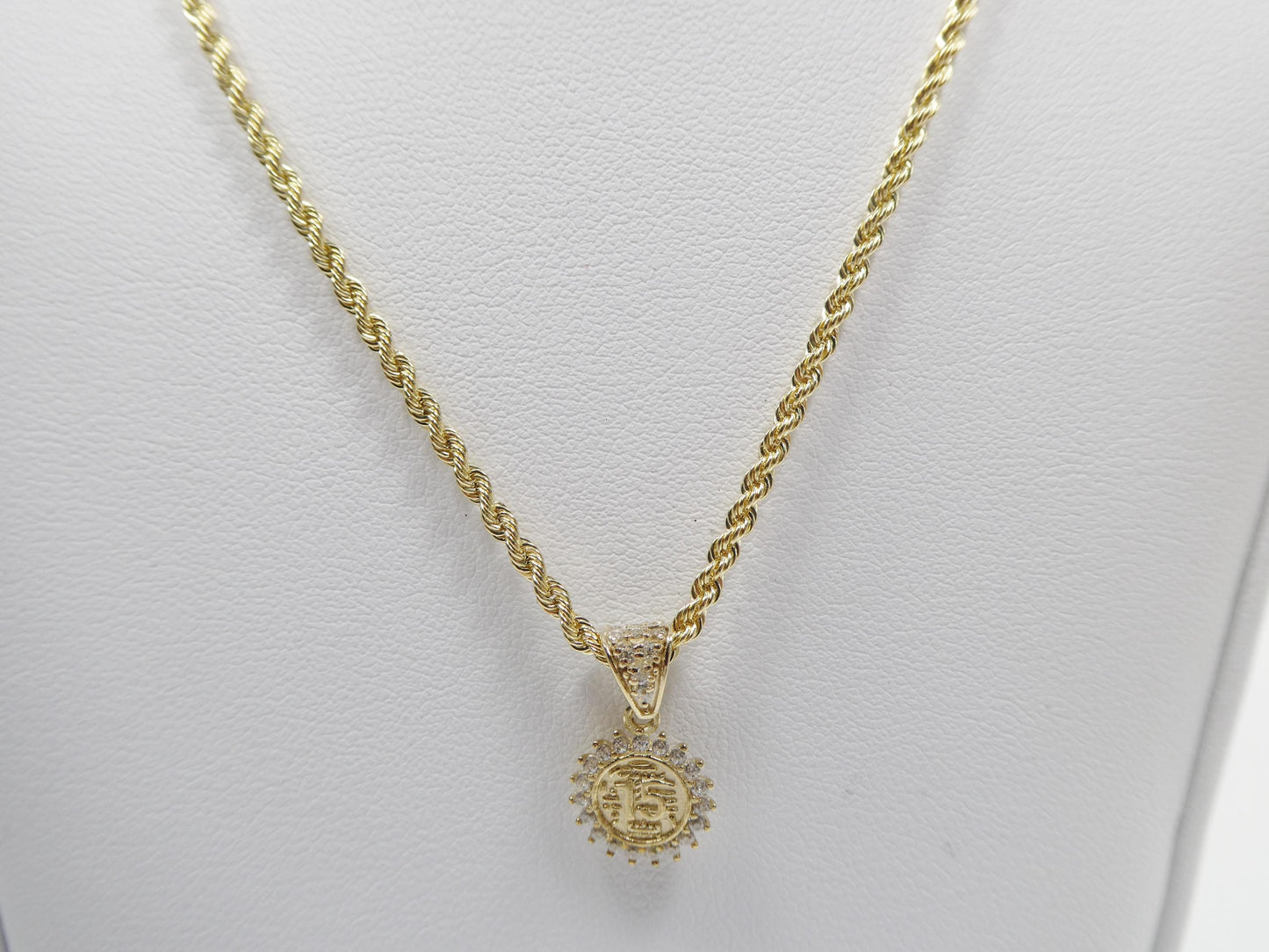 10k real solid yellow gold 15 years boy girl pendent and rope necklace