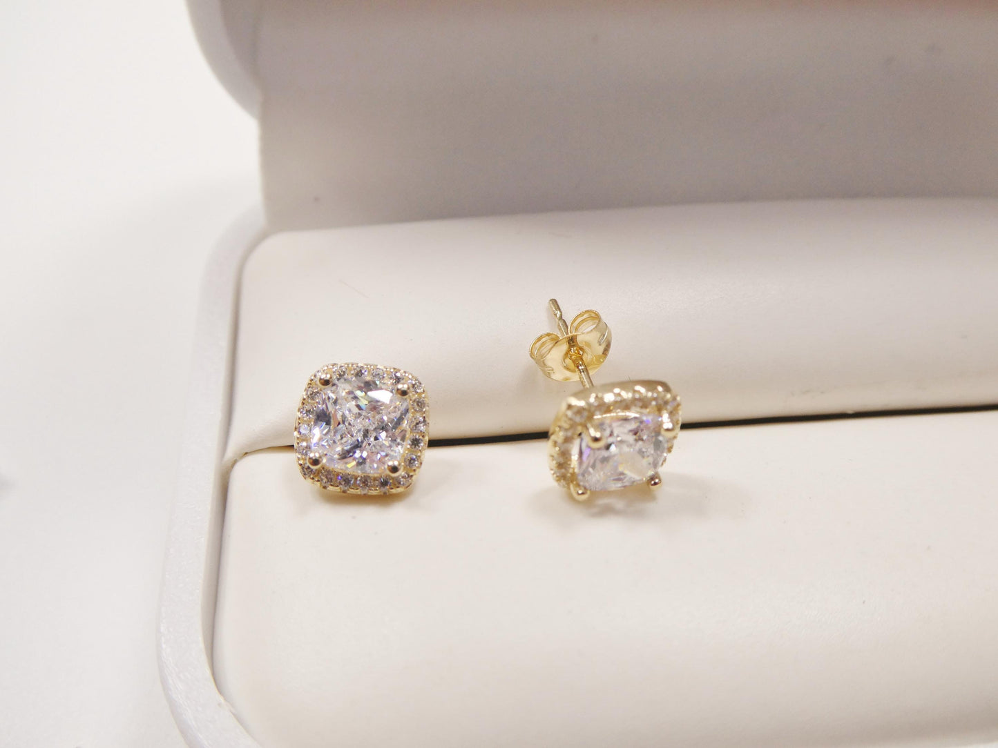 real 10k solid yellow gold push post women / men stud earring