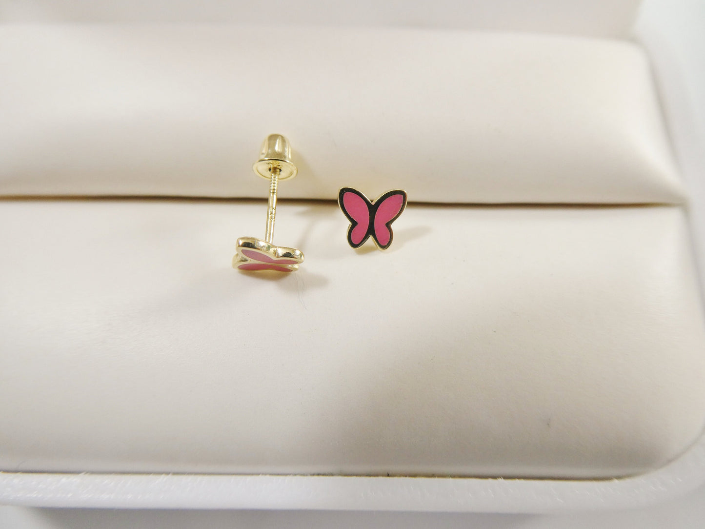 10k real solid gold kids enamel butterfly screw post earrings