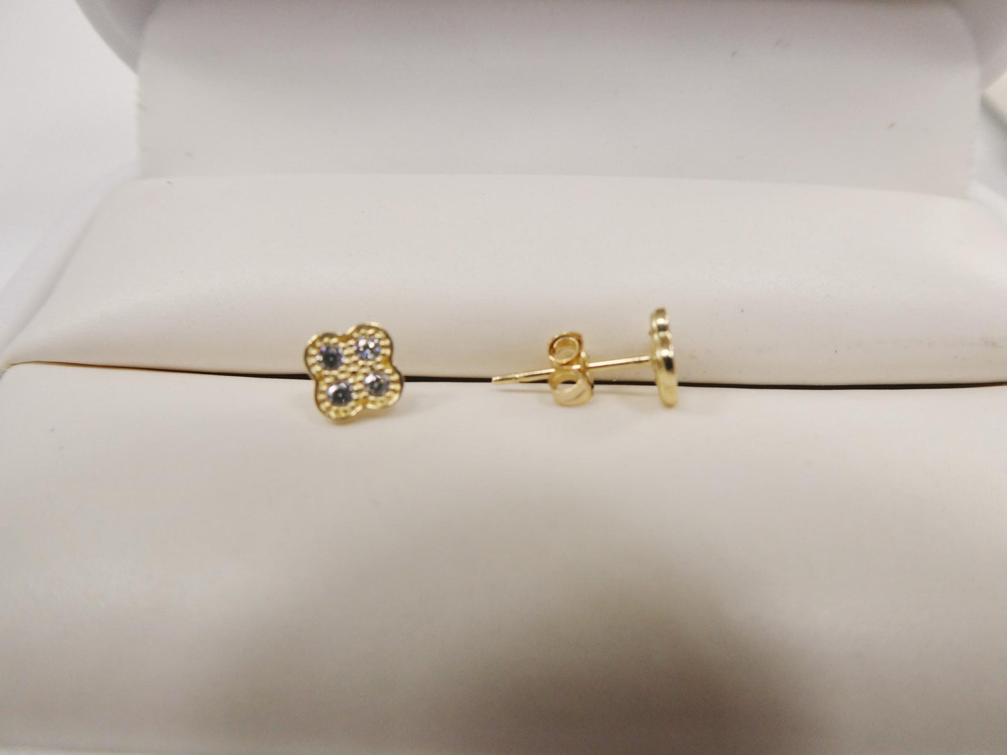 real 10k solid yellow gold small flower push post stud earrings