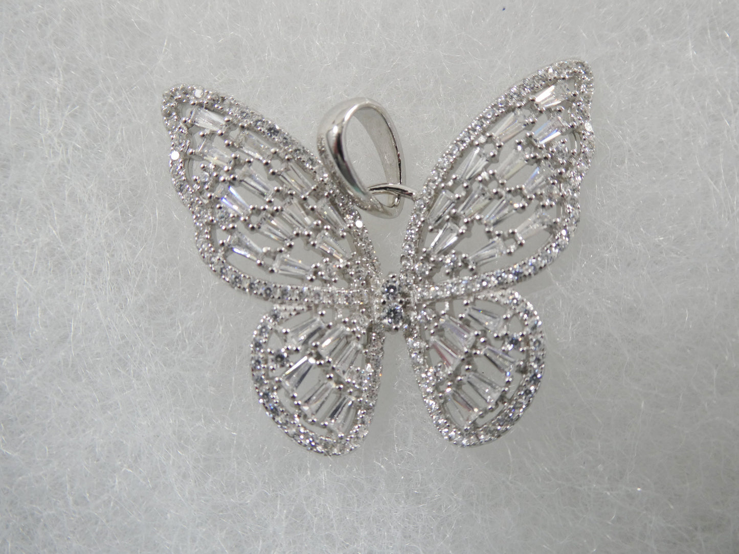 real 925 sterling silver baguette setting butterfly chain and pendent