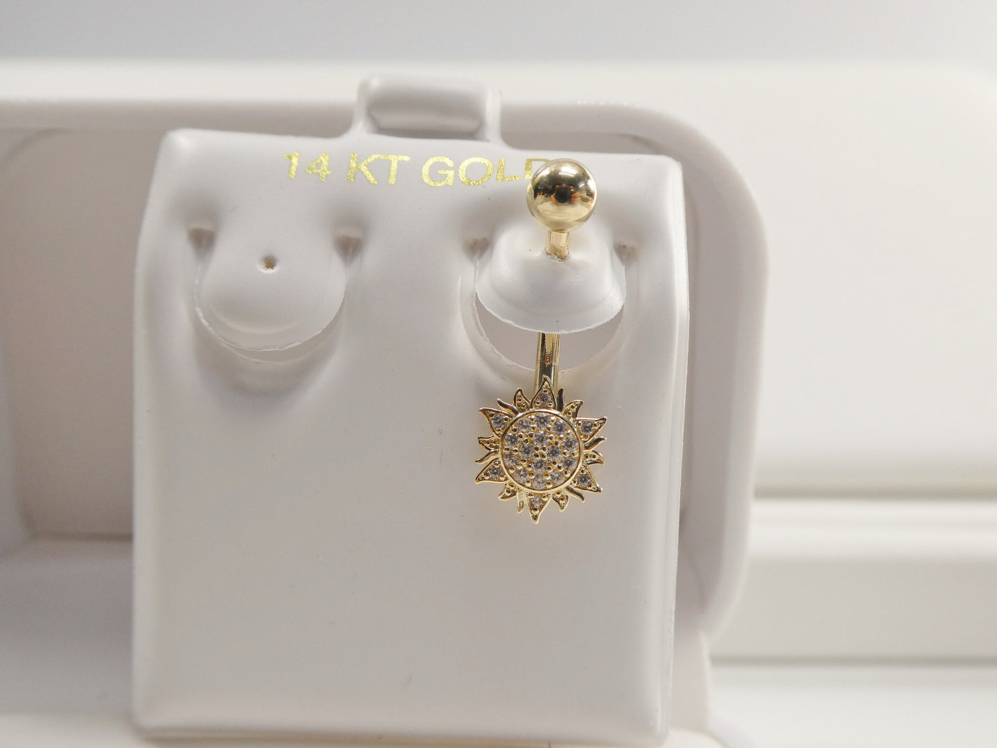14k real solid yellow gold sun belly button ring piercing