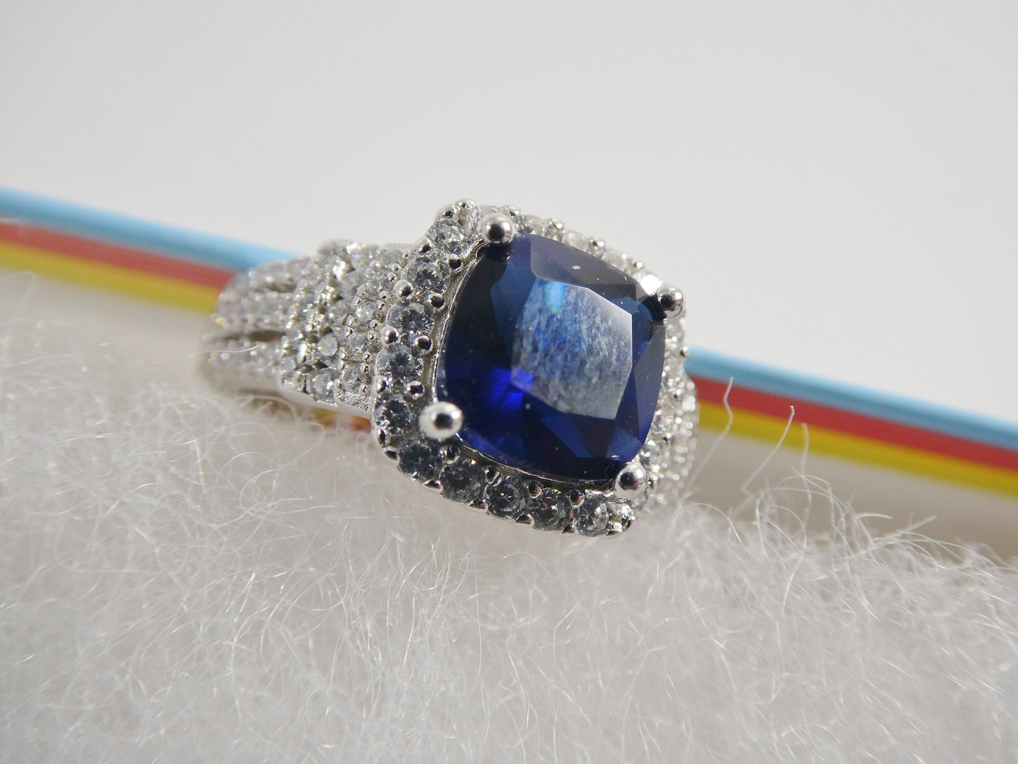 real 925 sterling silver square blue stone color ladies ring