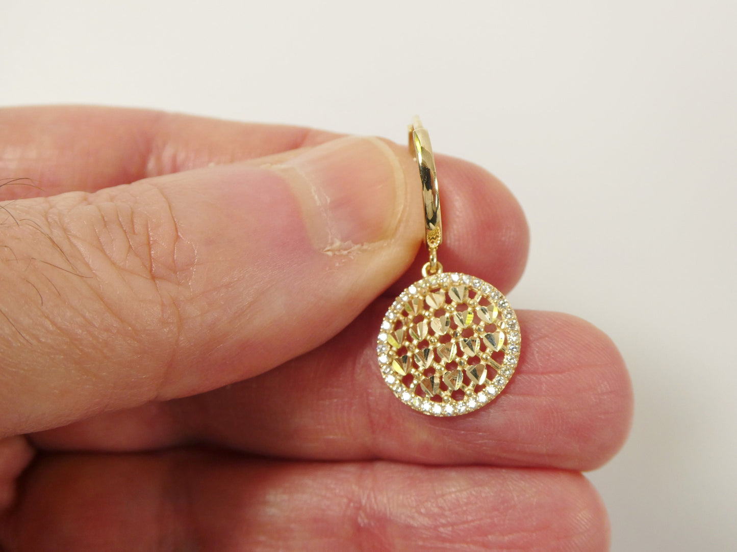 10k real solid yellow gold circle drop all tiny heart huggie earrings