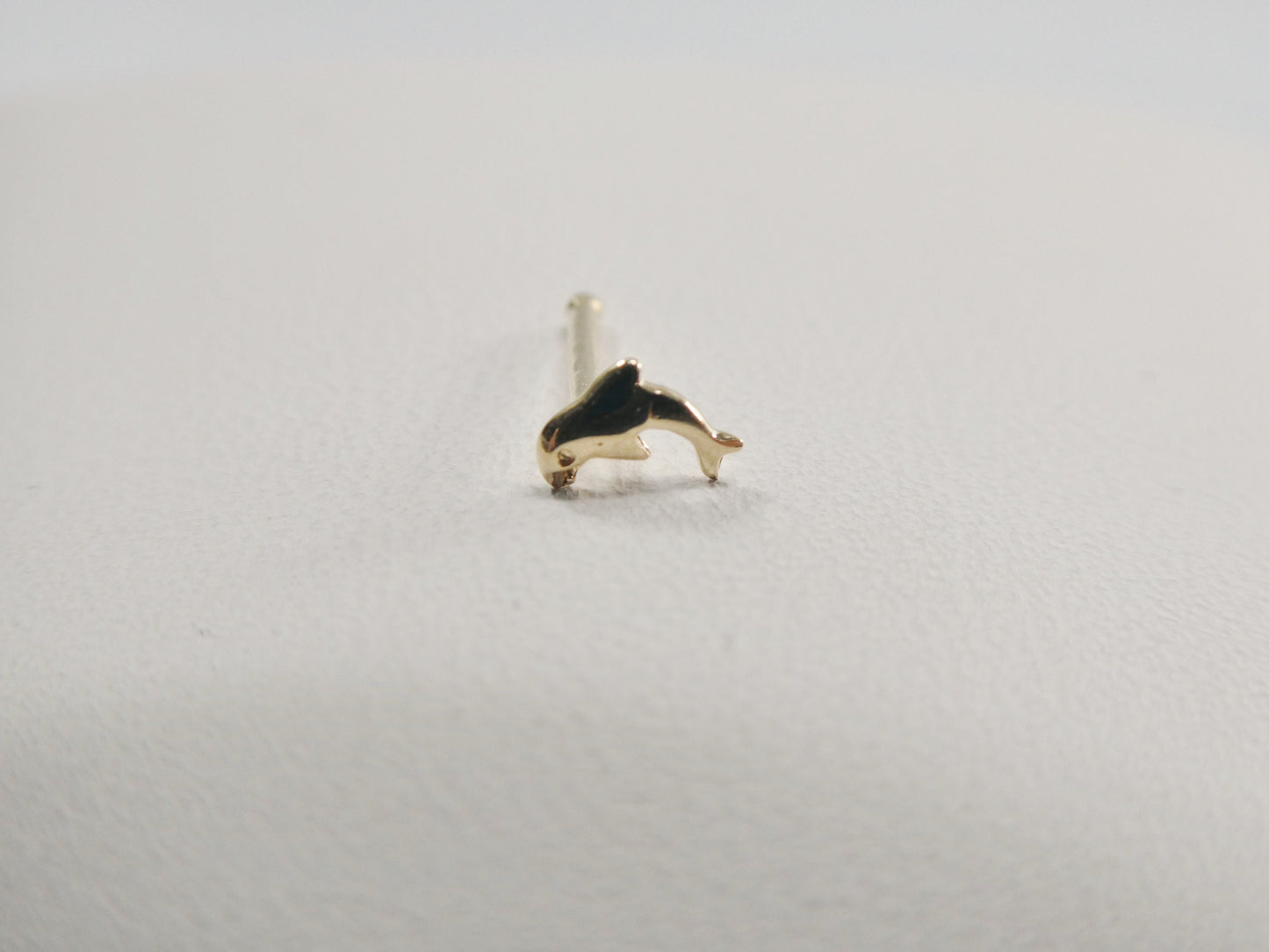 14k real solid yellow gold dolphin nose stud ring
