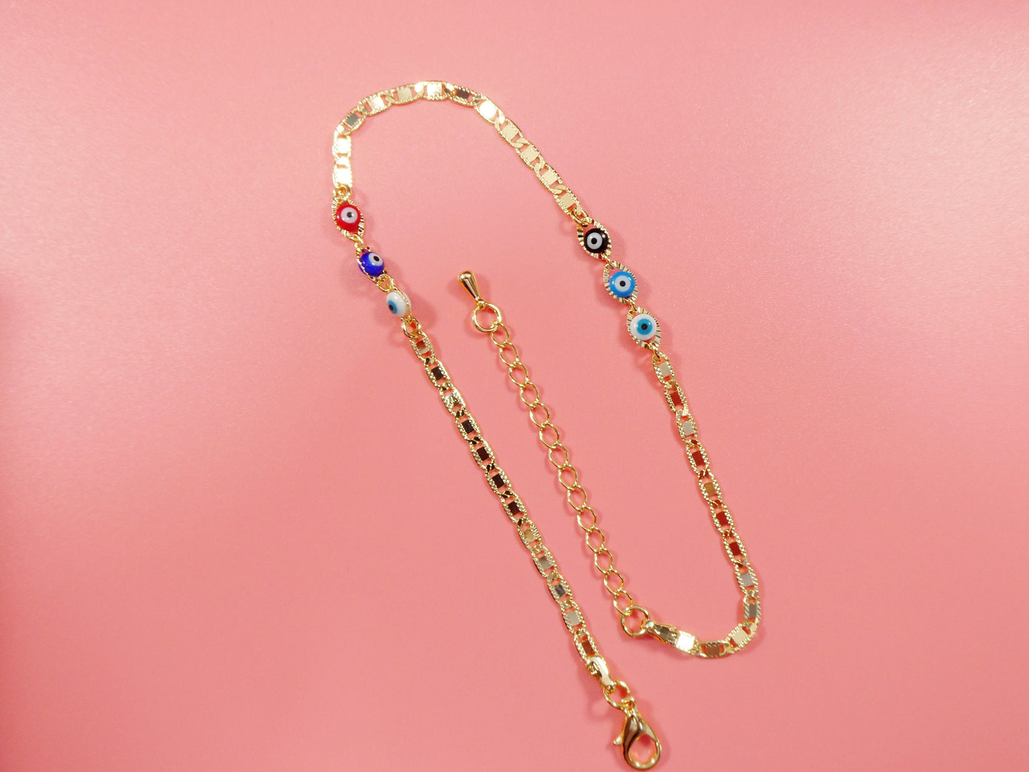 10 inch plus extension evil eye 18k gold filled ladies anklet bracelet mariner style