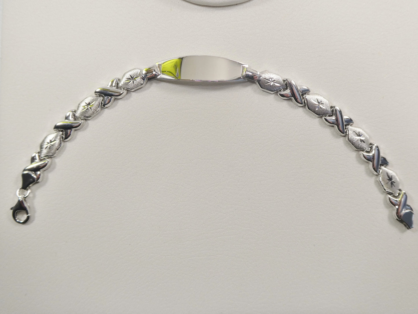 real 925 sterling silver stampato ID bracelet xo xo x heart 14k white gold finish
