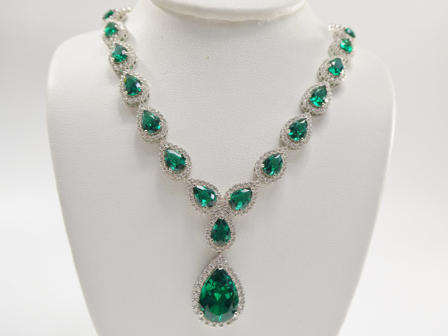 real 925 sterling silver teardrop emerald green women necklace