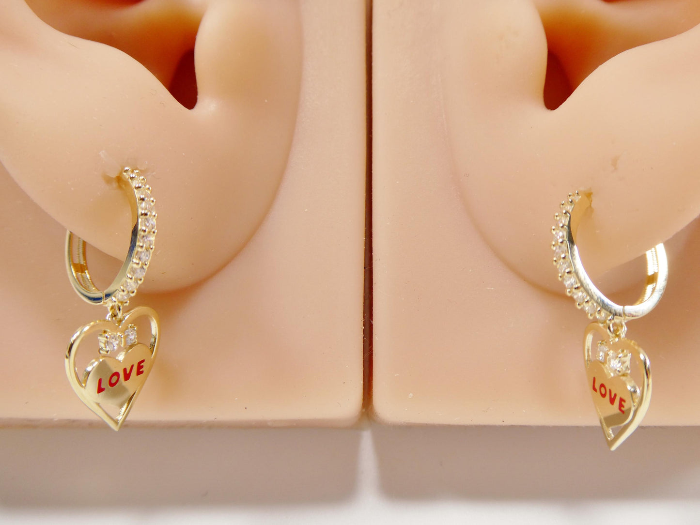 real 10k solid yellow gold heart love dropping huggie earrings