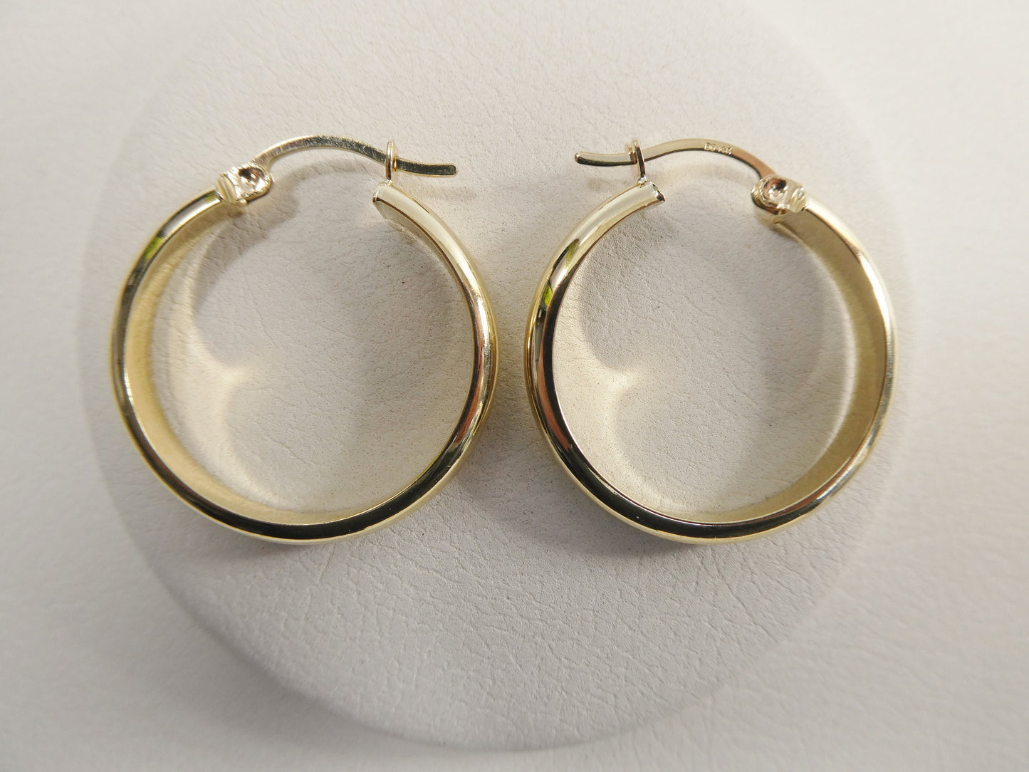14K real solid yellow gold half flat hoop earring snap closure super high polish finish