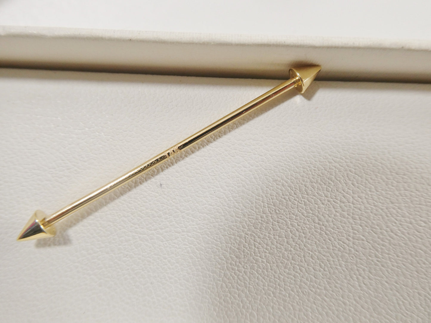 14k real solid yellow gold spike straight barbell belly button ring piercing