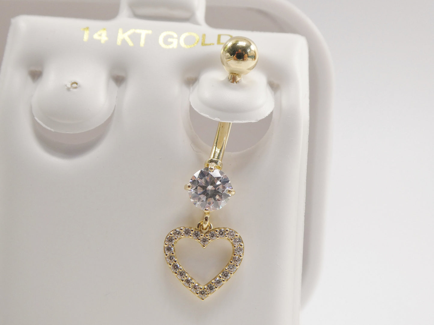 14k real solid yellow gold dangling heart belly button ring piercing
