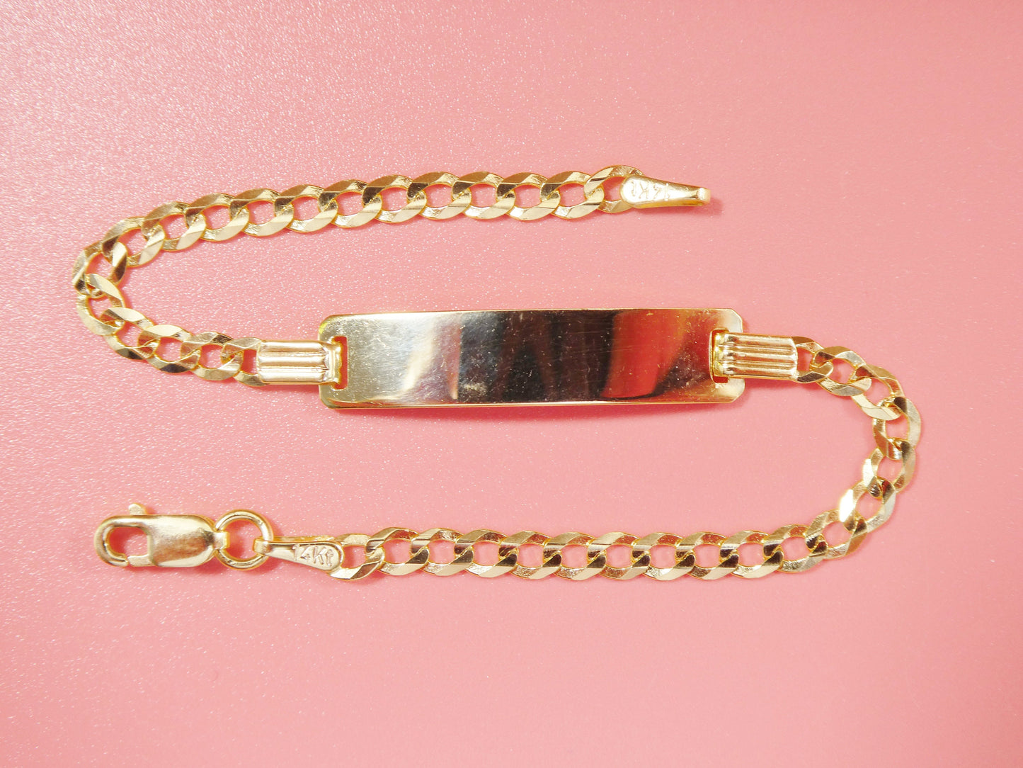 14K real solid yellow gold 6 inch curb link baby ID bracelet