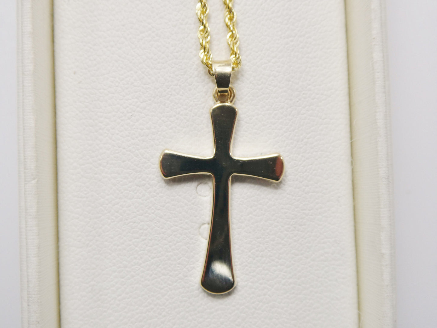 14k real solid yellow gold super polish cross pendent and robe necklace