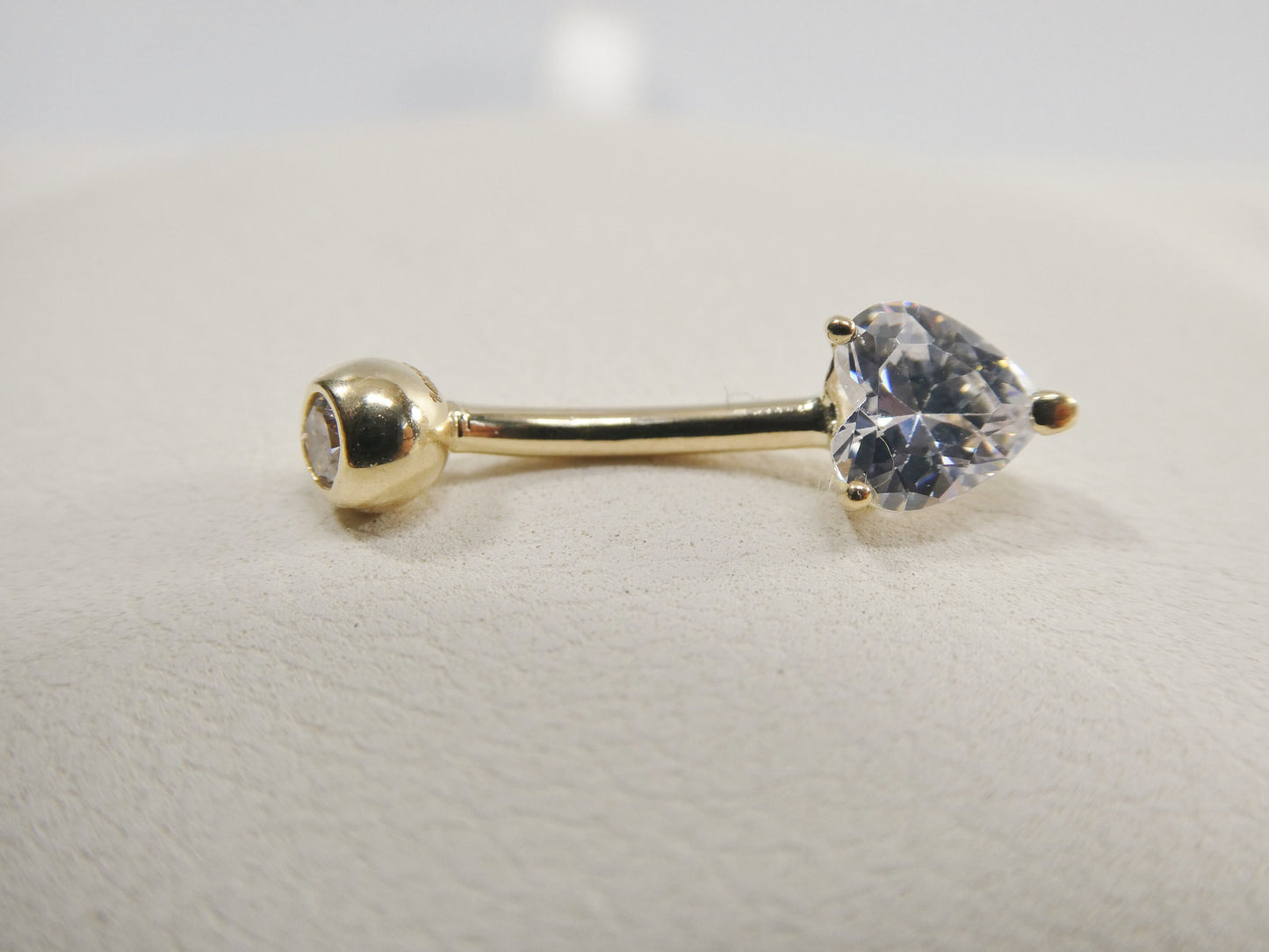 14k real solid yellow gold 6mm heart stone belly button ring piercing
