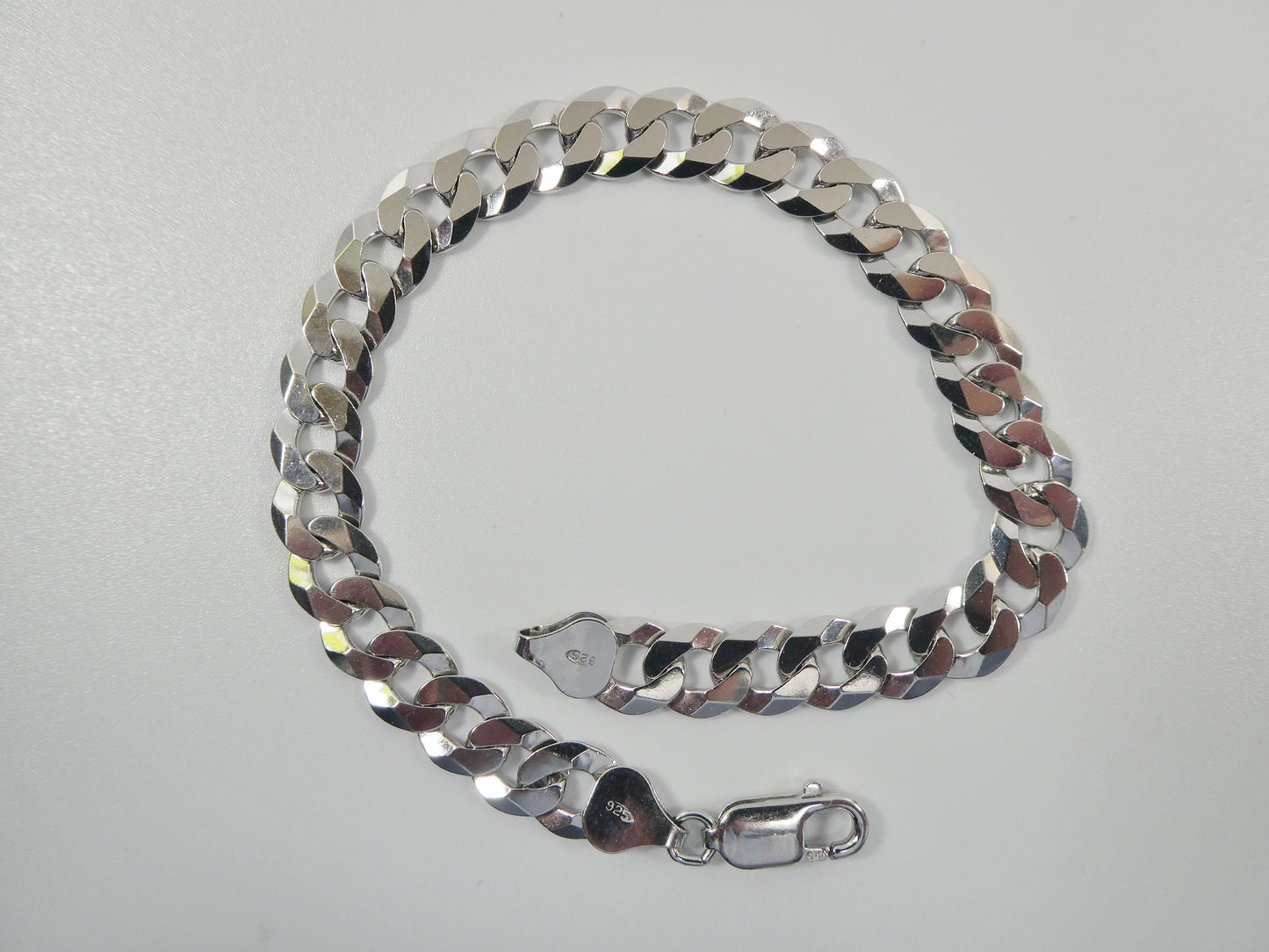 real 925 sterling silver 8 inch bracelet Italian flat curb 6mm / 7mm / 8mm 14k white gold finish