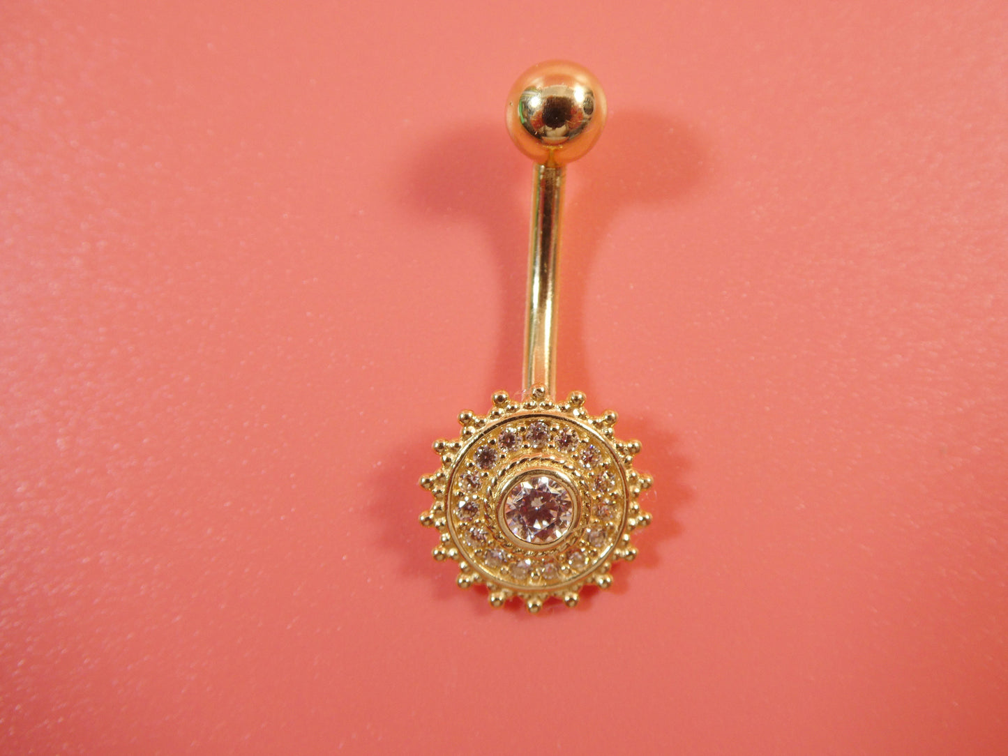 14k real solid yellow gold round shape belly button ring piercing