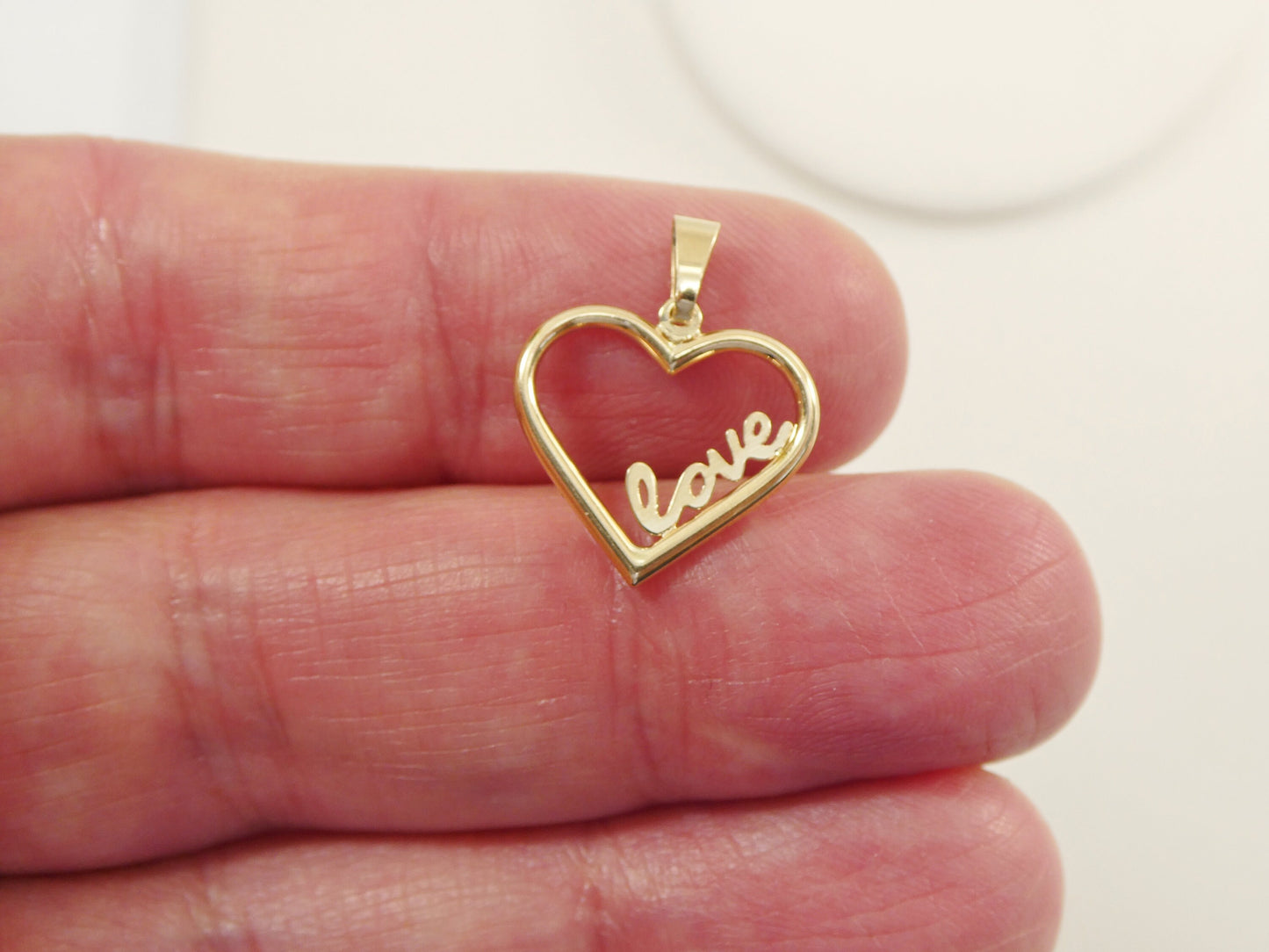 women's 14k real solid yellow gold love heart charm