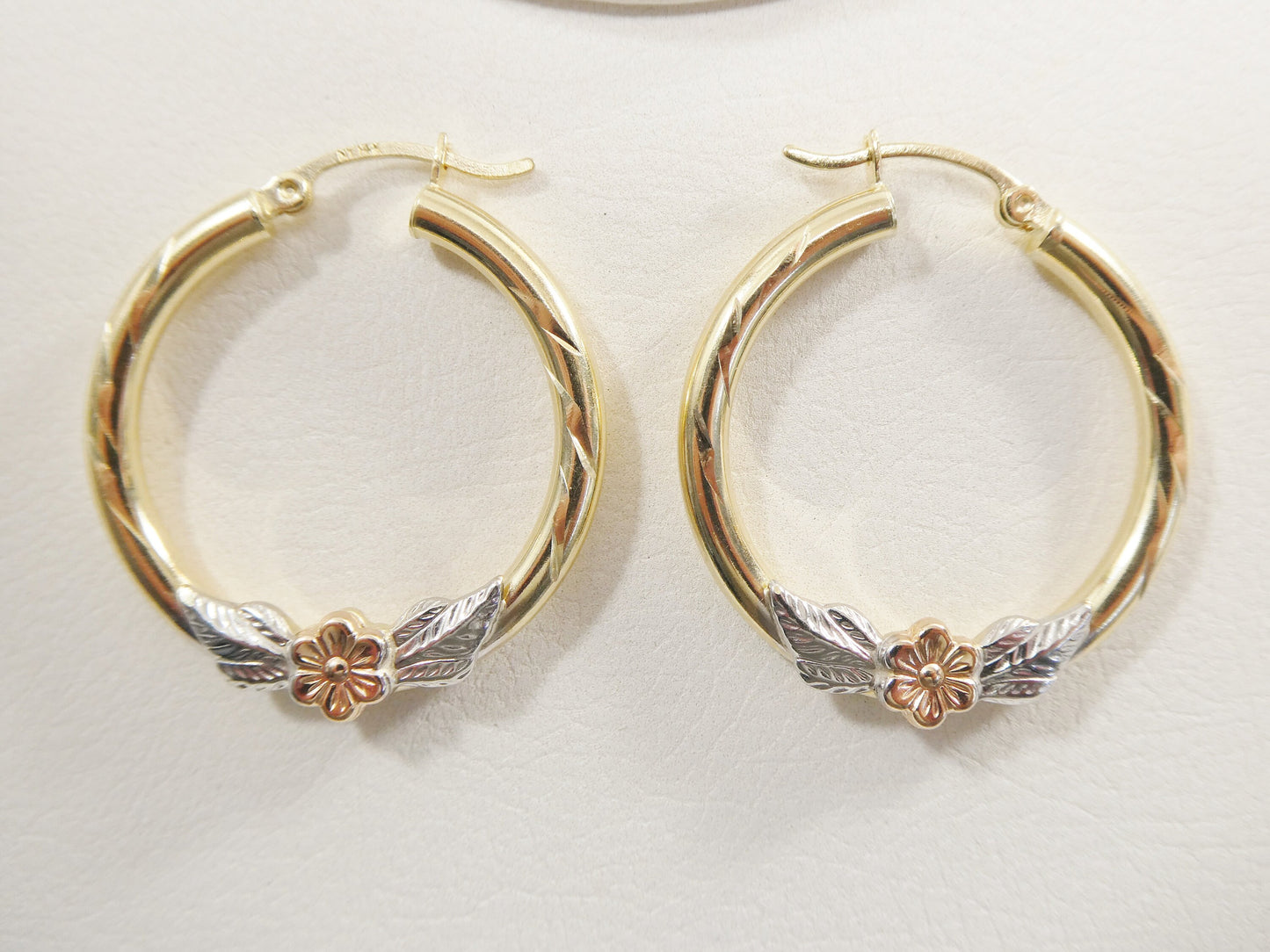 14K real solid yellow gold 3mm /30mm round hoop earring snap closure diamond cut finish