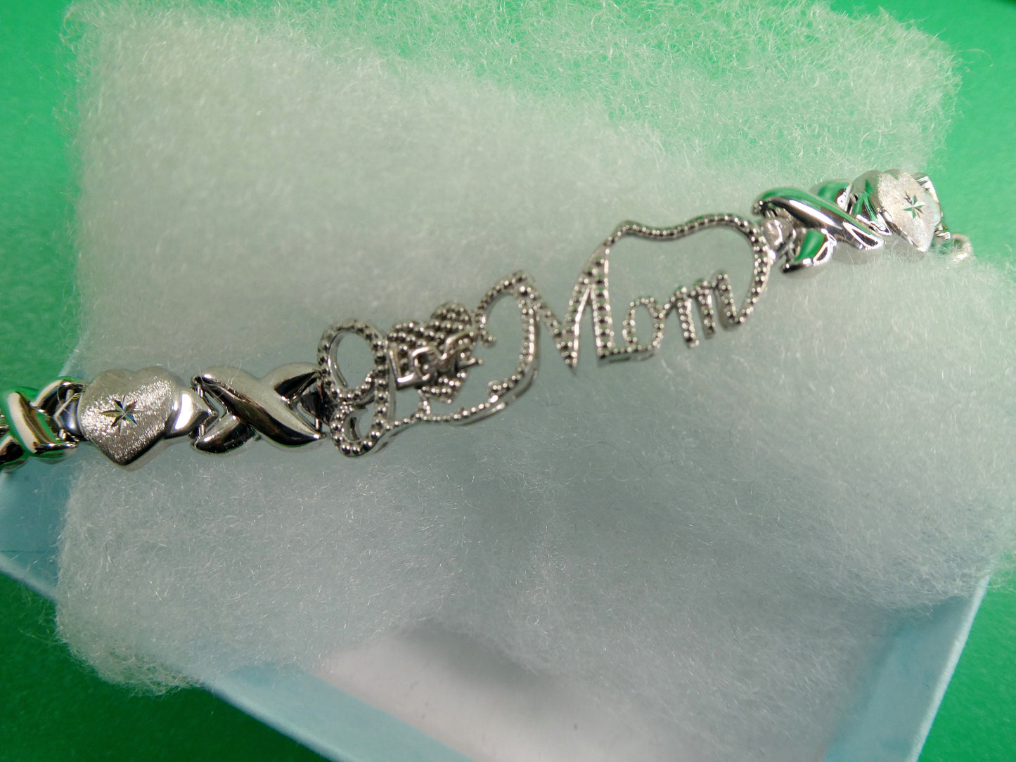 7.5 inch xoxo heart i love mom stampato bracelet 14k white gold color finish over real 925 sterling silver