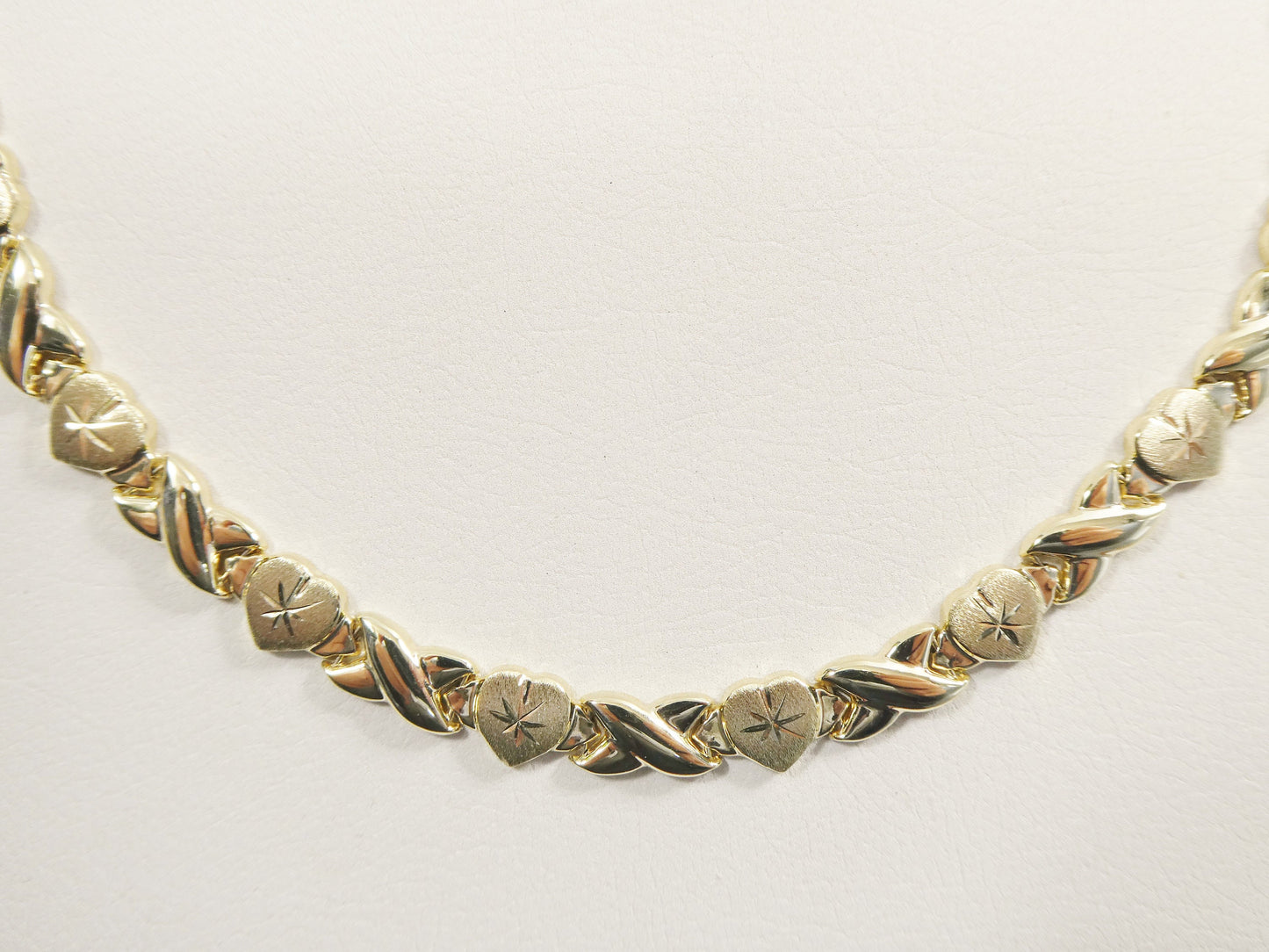 10k Yellow Gold X and Heart Bracelet - Two Tone Stampato Design