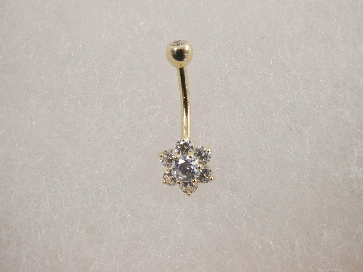14k real solid yellow gold flower belly button ring piercing