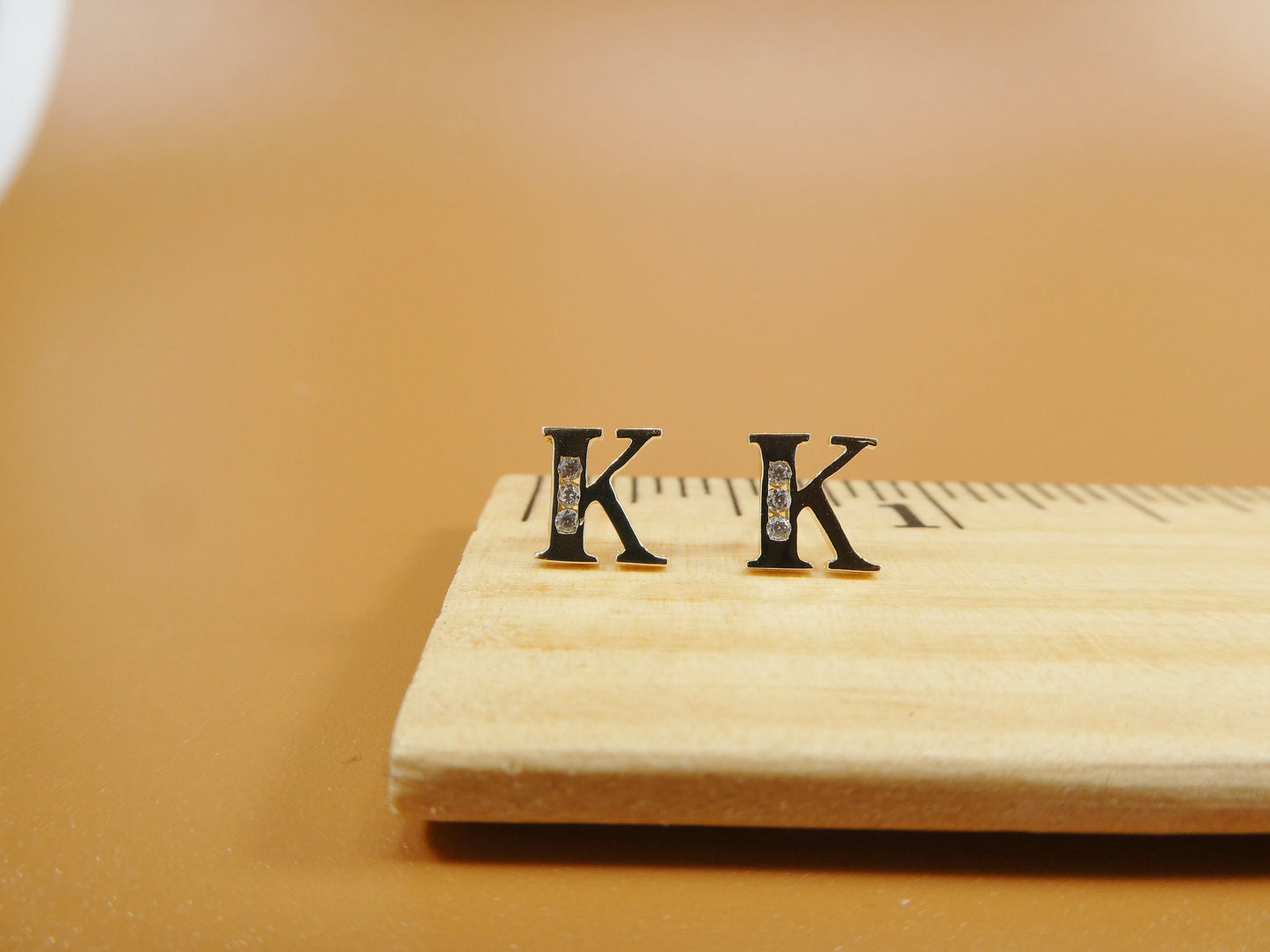 10K real solid yellow gold alphabet initial push back stud earrings