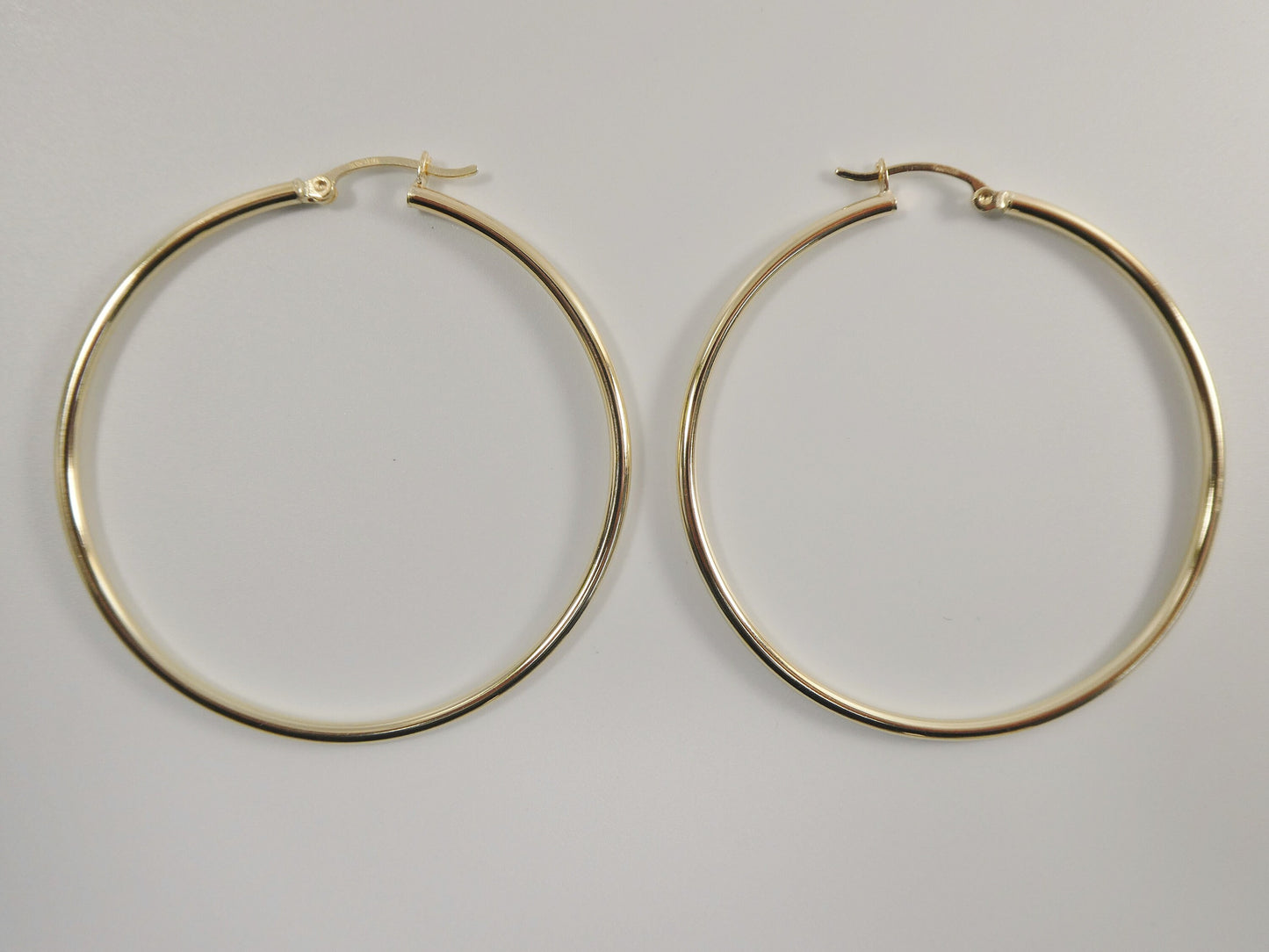 real 10k solid yellow gold plain high polish 50mm hoop earrings