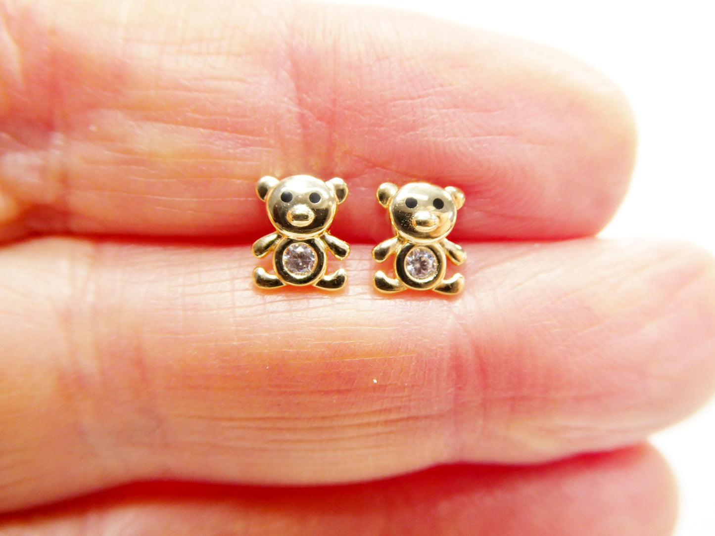 10k real solid gold teddy bear screw back earrings