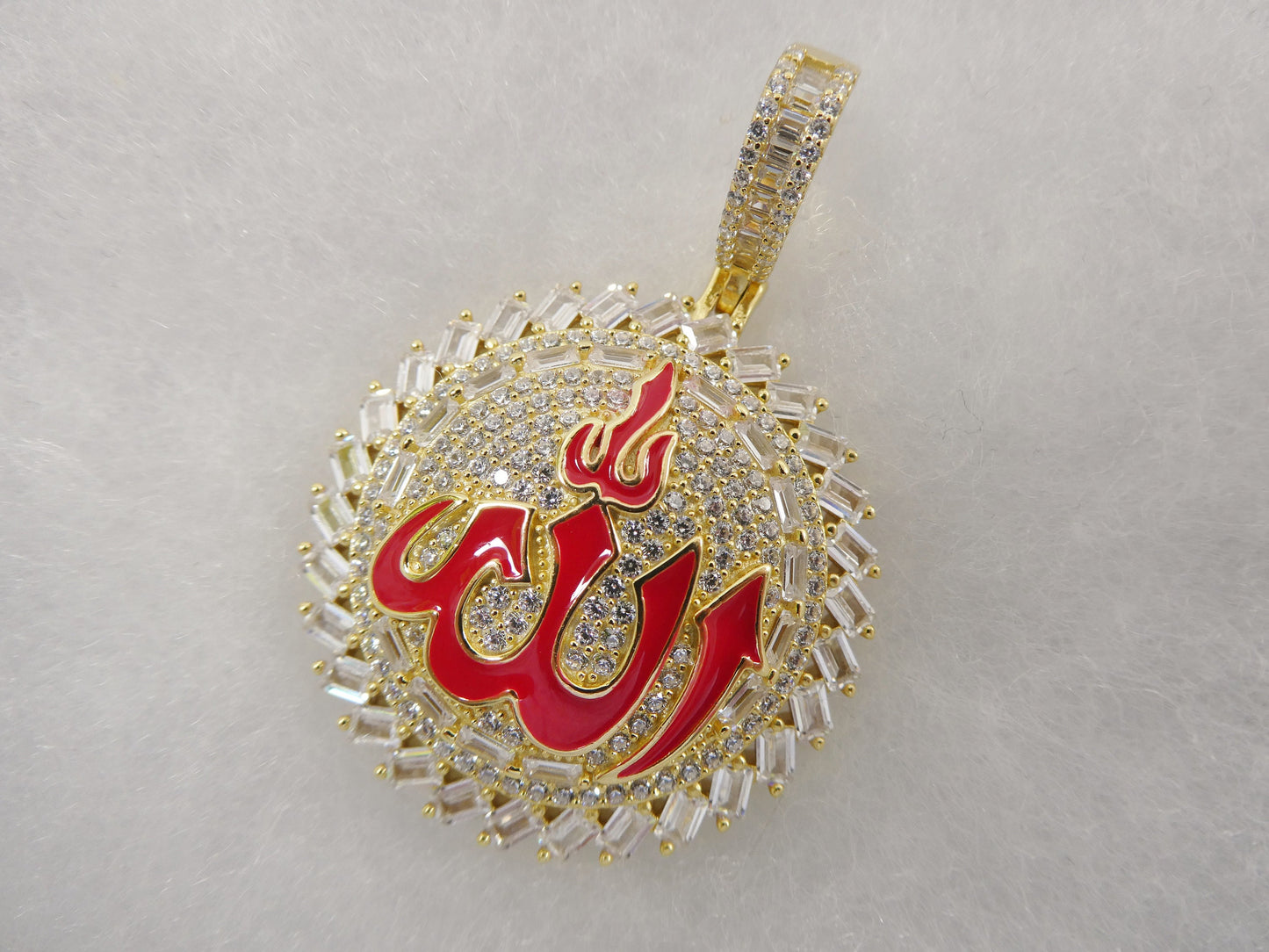 real 925 sterling silver large Muslim Allah pendent full ice stone charm