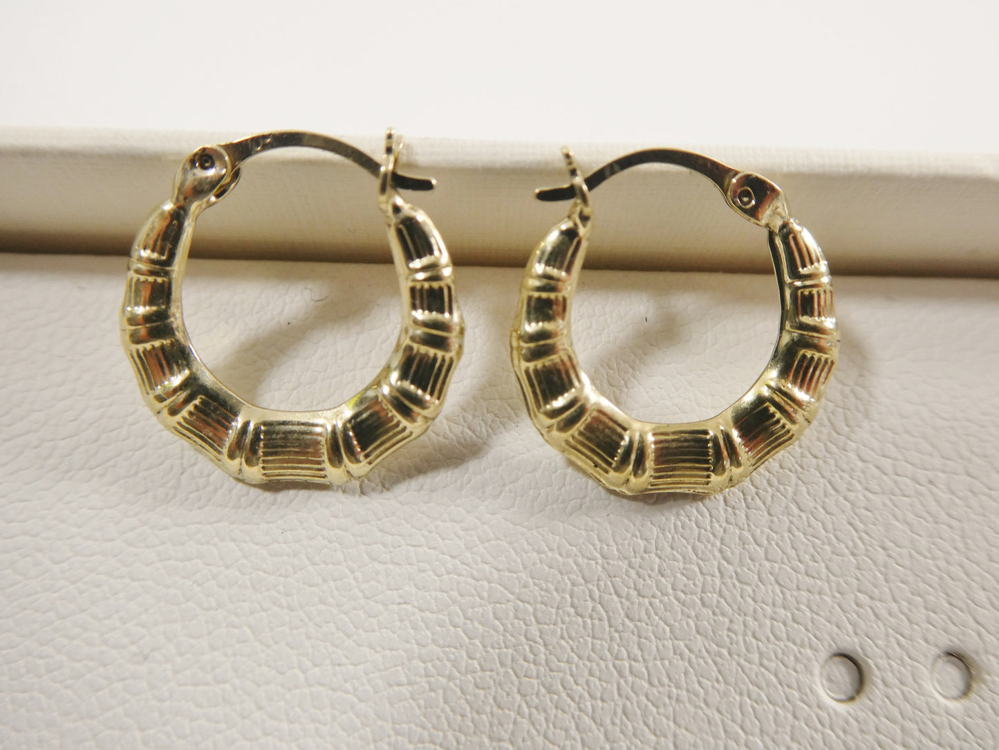 10k real solid yellow gold 14MM bamboo baby hoop earrings