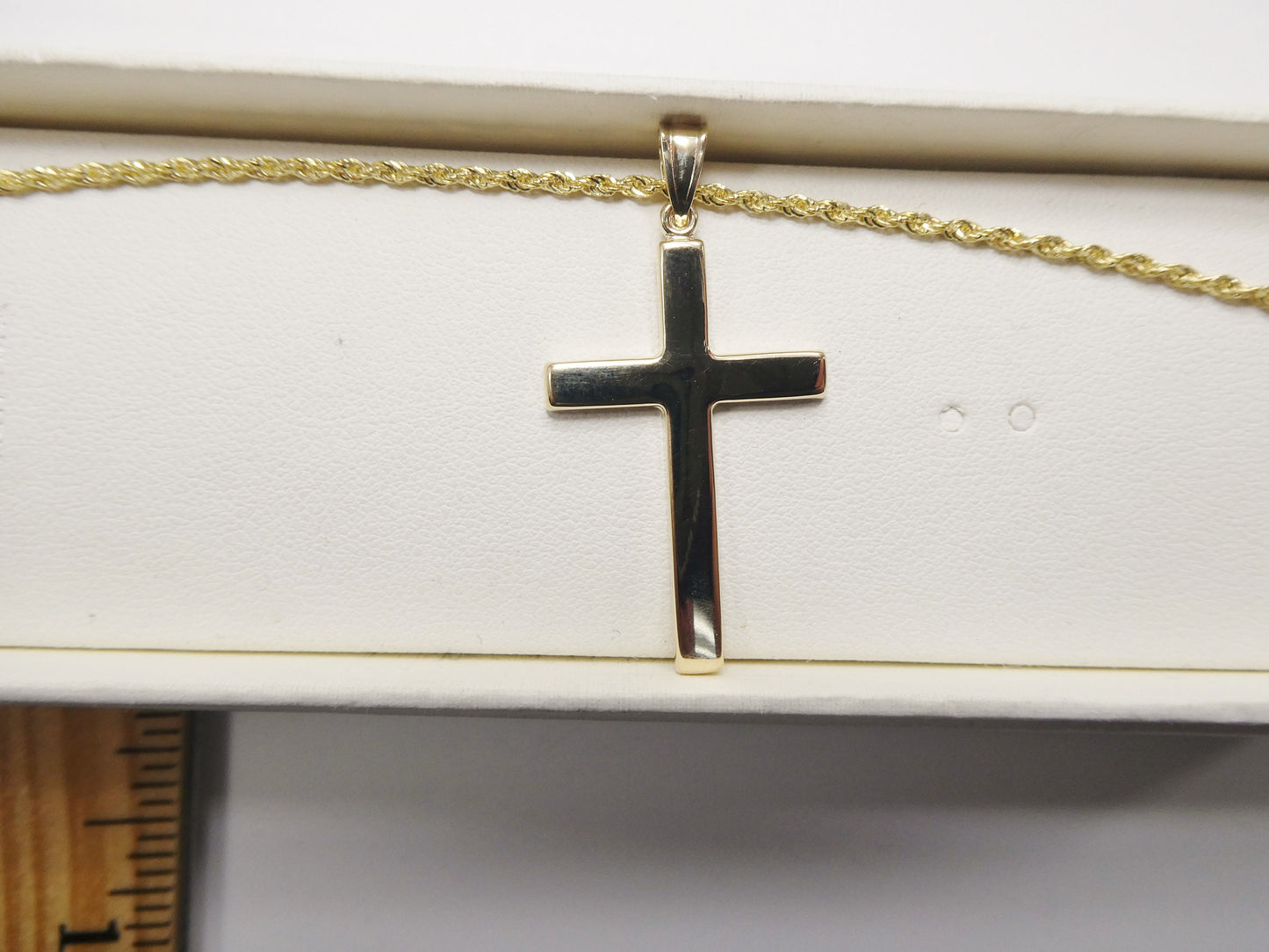 14k real solid yellow gold super polish cross pendent and robe necklace