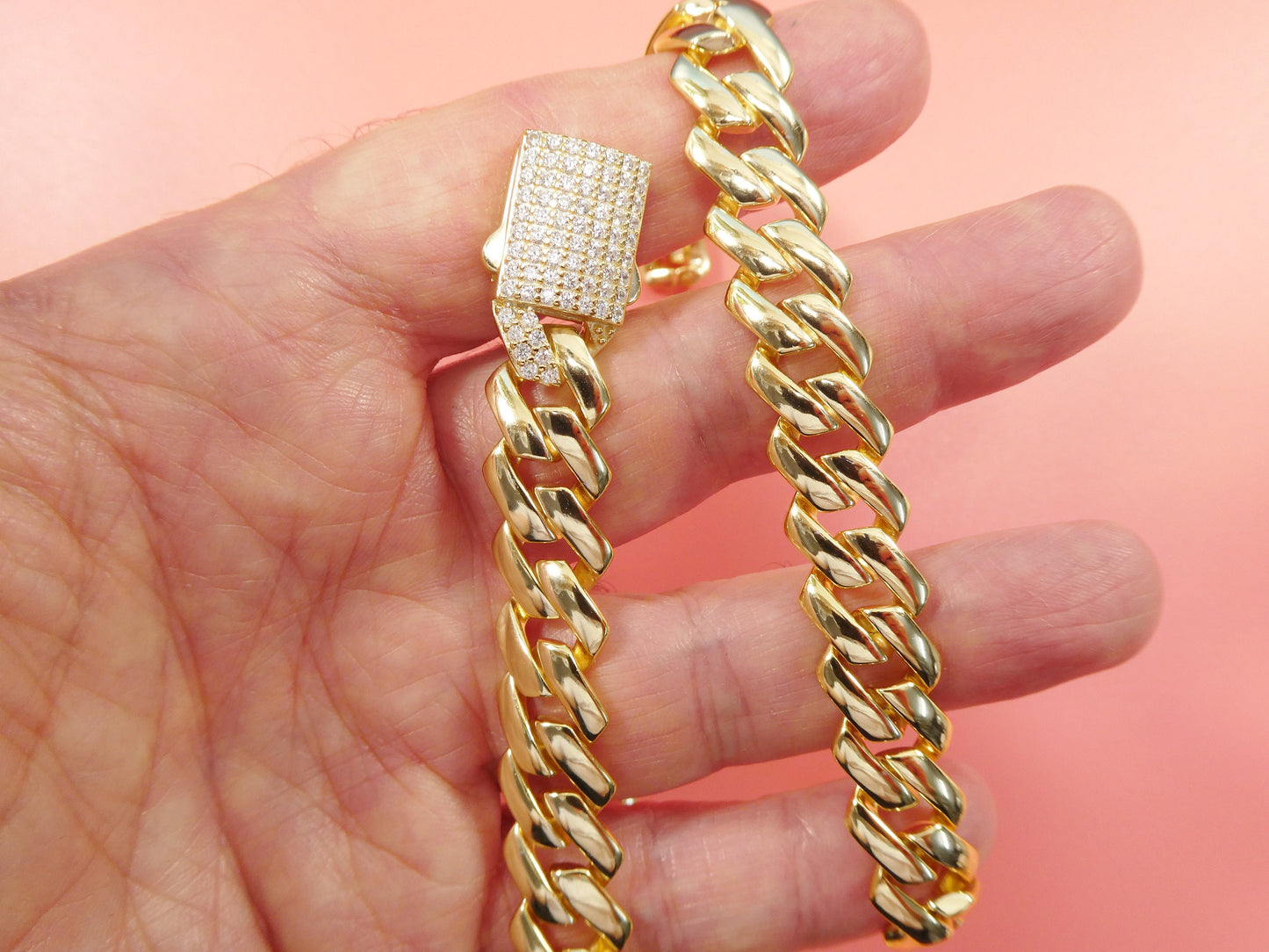 12MM real solid 925 sterling silver 14K yellow gold color Monaco bracelet