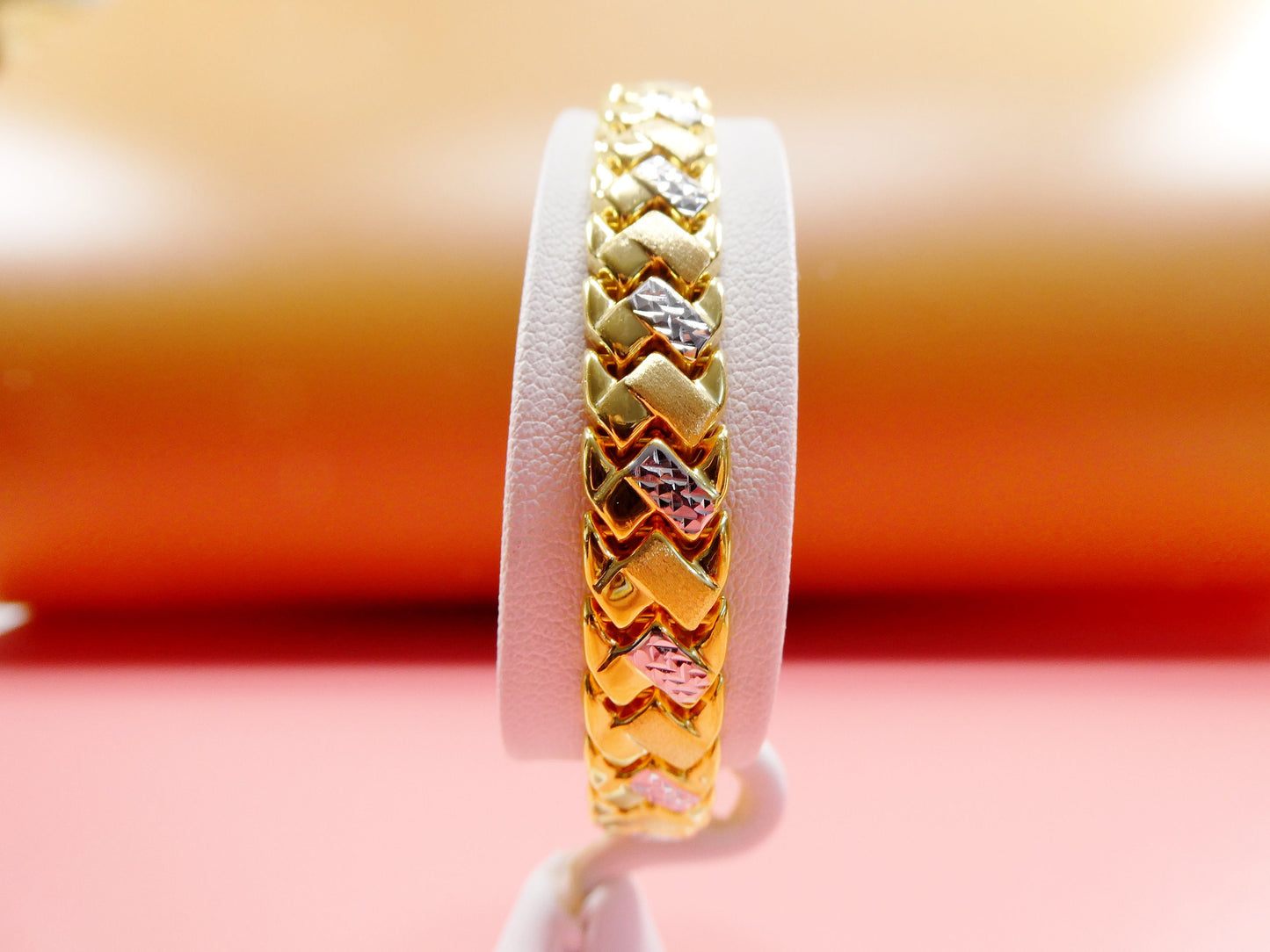 8 inch basket STAMPATO bracelet two tone color 14k yellow gold color finish over real 925 sterling silver