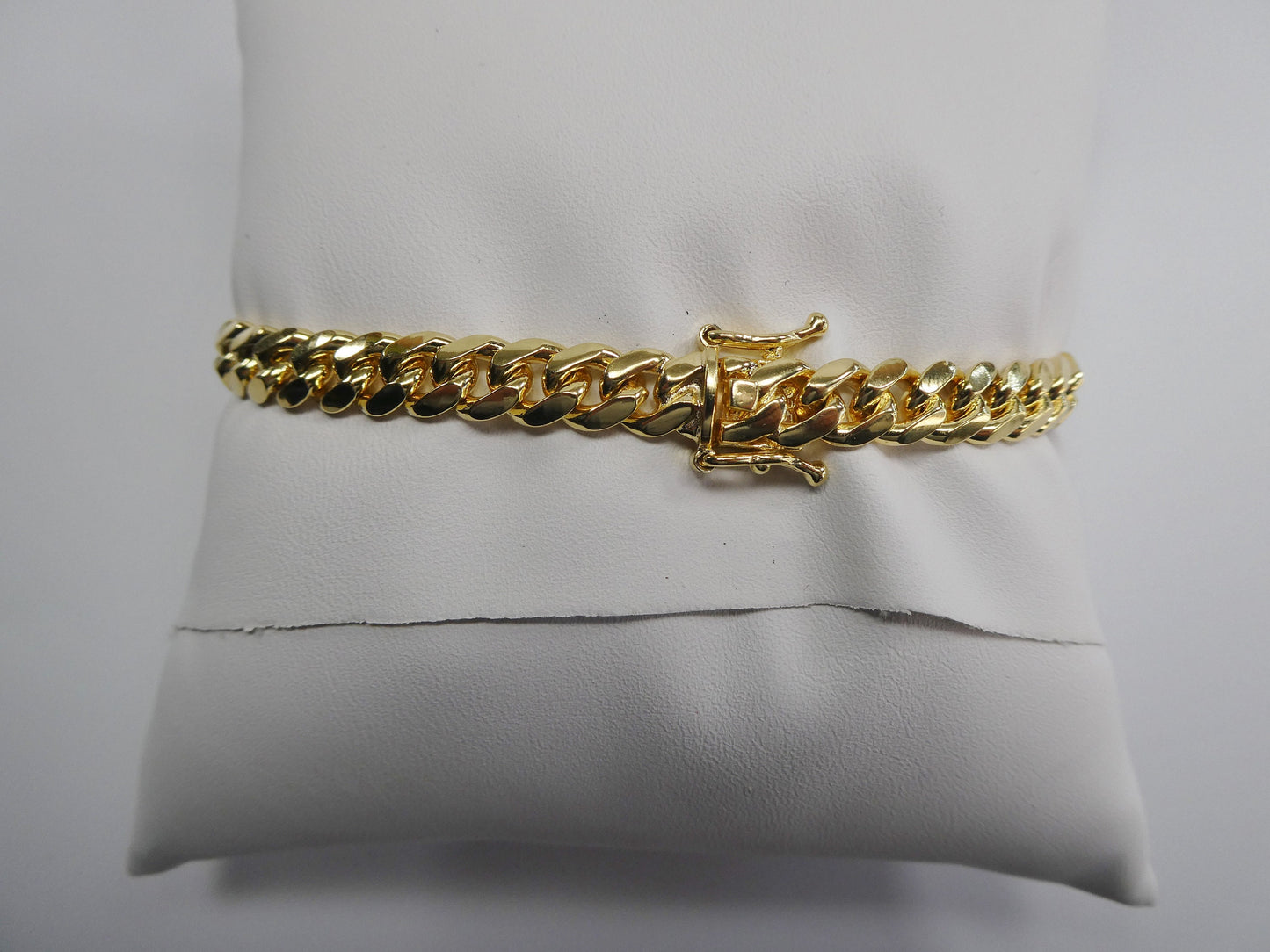 14k gold color tone solid box clasp lock Miami bracelet over real 925 sterling silver