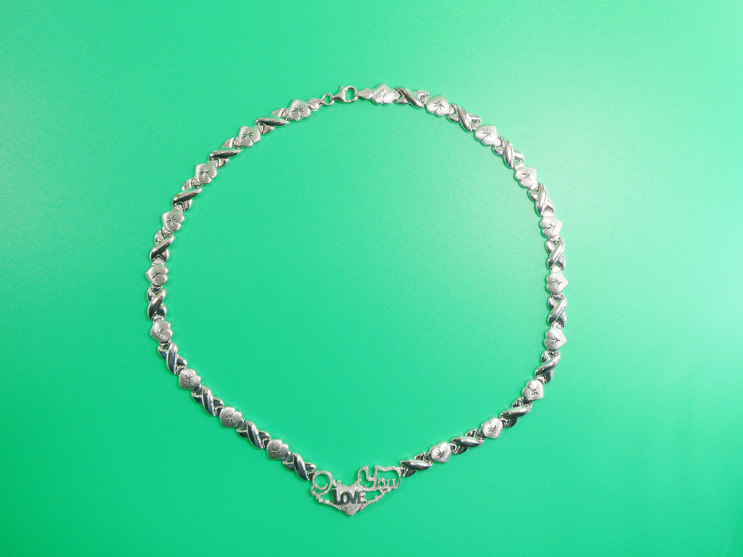 925 real sterling silver I love you xoxo hugs and kisses stampato 14k white gold tone color
