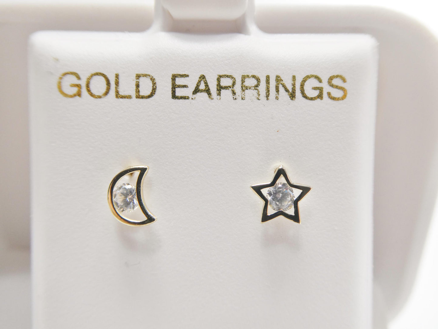 10k real solid gold moon and star push back earrings