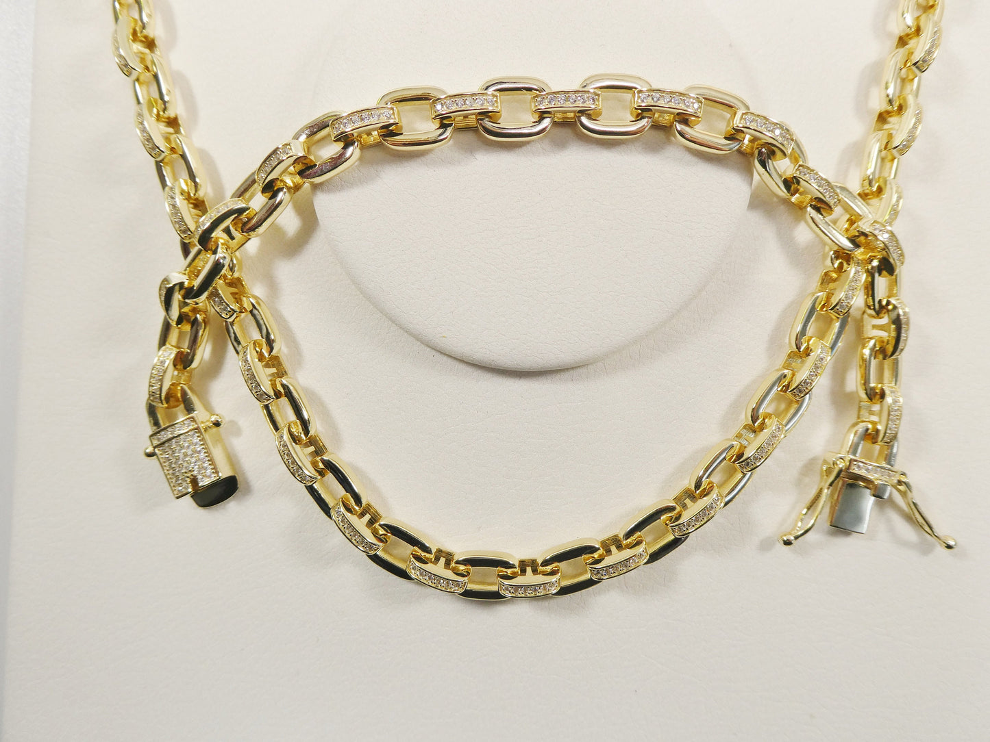 real 925 sterling silver 8mm paperclip necklace and bracelet box lock 14k yellow gold color finish