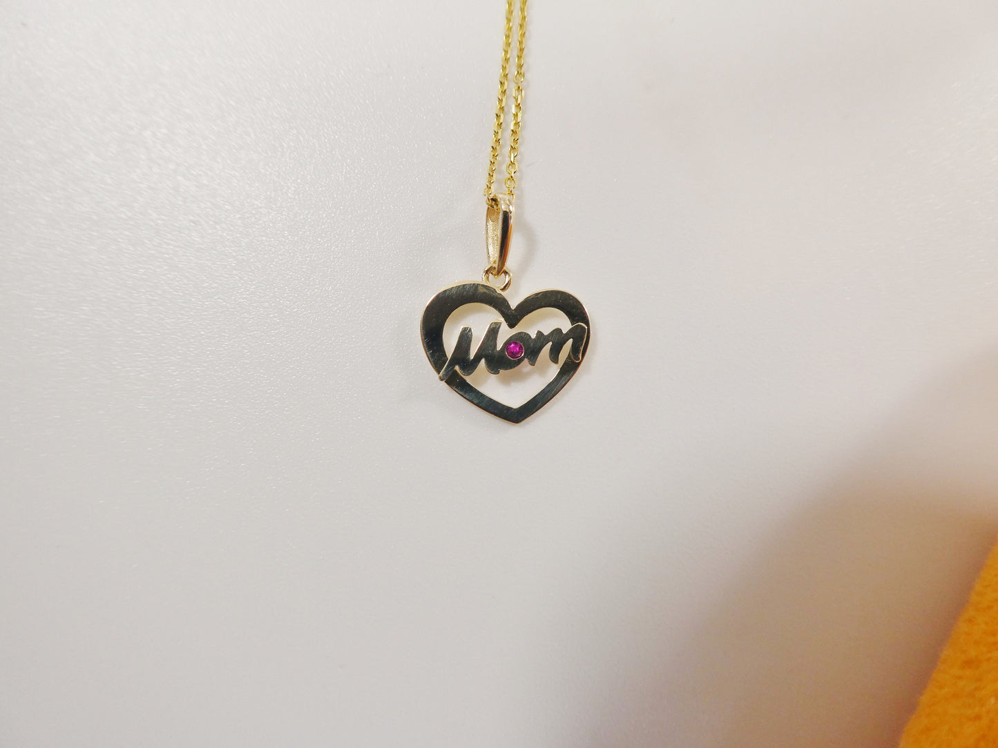 14k real solid yellow gold mom heart pendent and cable necklace