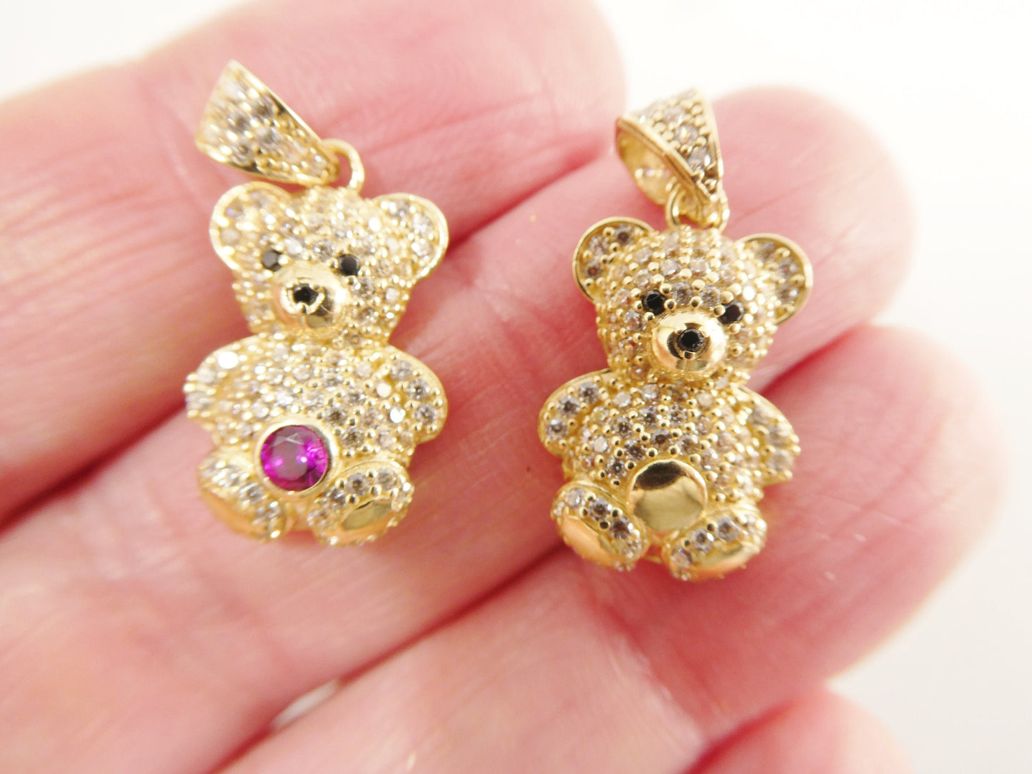 14k real solid yellow gold small teddy bear charm pendent